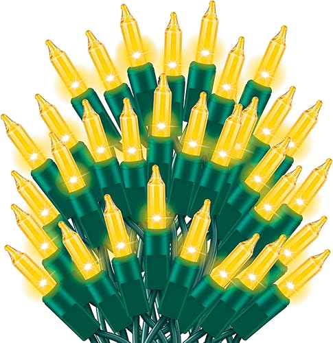 TWINGLEHOME Ultra Bright Connects End to End Yellow Christmas Mini Lights 100 L 196 pies UL listado juego de luces incandescentes para interiores y