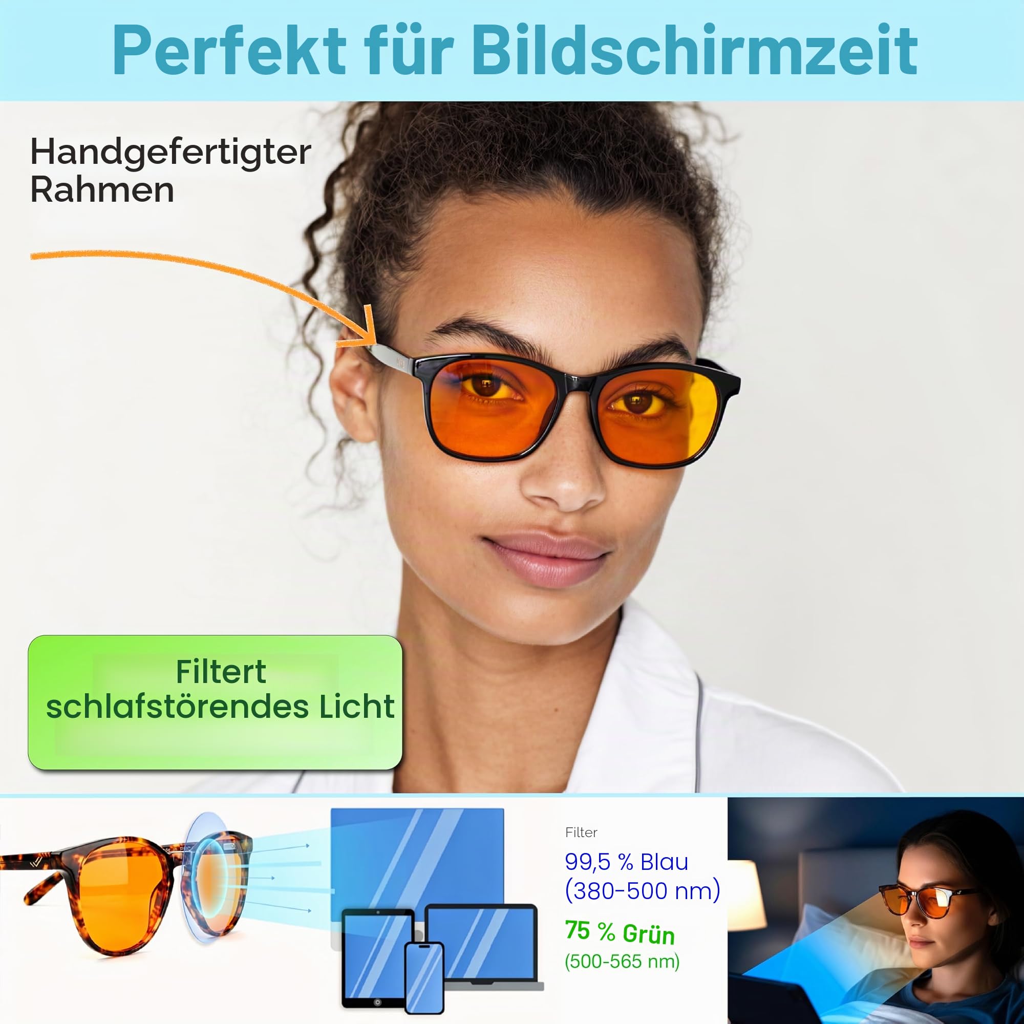 Orange Amber Blue Light Blocking Reading Glasses for Better Sleep - Men Women - Computer Glasses to Block Out Blue Light