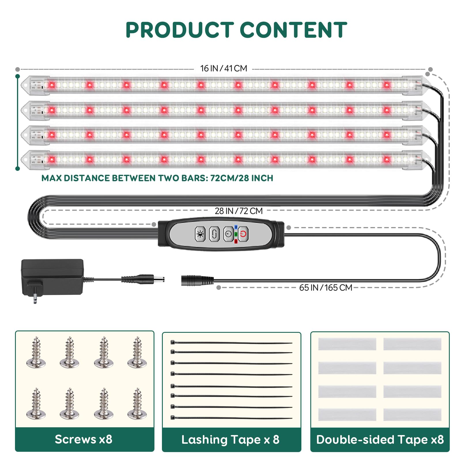 COKOLILA 4 Barre Lampada per piante a LED, Spettro completo con 240 LED, luce per piante con timer on/off, 6/12/18H, 5 livelli di luminosità, 3 modalità di illuminazione, Luci Piante
