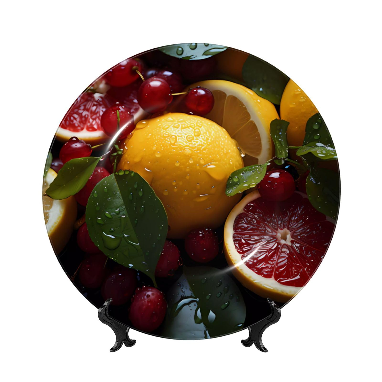SXZVVBN Fresh Grapefruit Lemon Bone China Decorative Plate Art with Stand Removable Adhesive Hanging for Home Office 7in