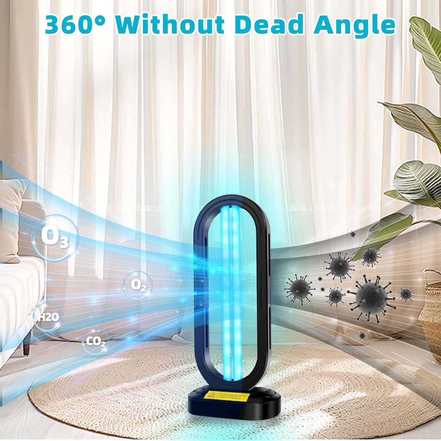 UV Light Sanitizer,4-Speed Timing and Remote Control UVC Home Disinfection Device,Portable Ultraviolet Light Sanitizer Effectively Mold Remover and Dust Mites,UV Lamp for Whole Room,Black