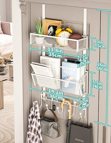 Miniatura 7 de HapiRm Gancho para colocar sobre la puerta con 2 cestas de malla y 9 ganchos, acero inoxidable 304 sin perforar sobre el colgador de puerta,