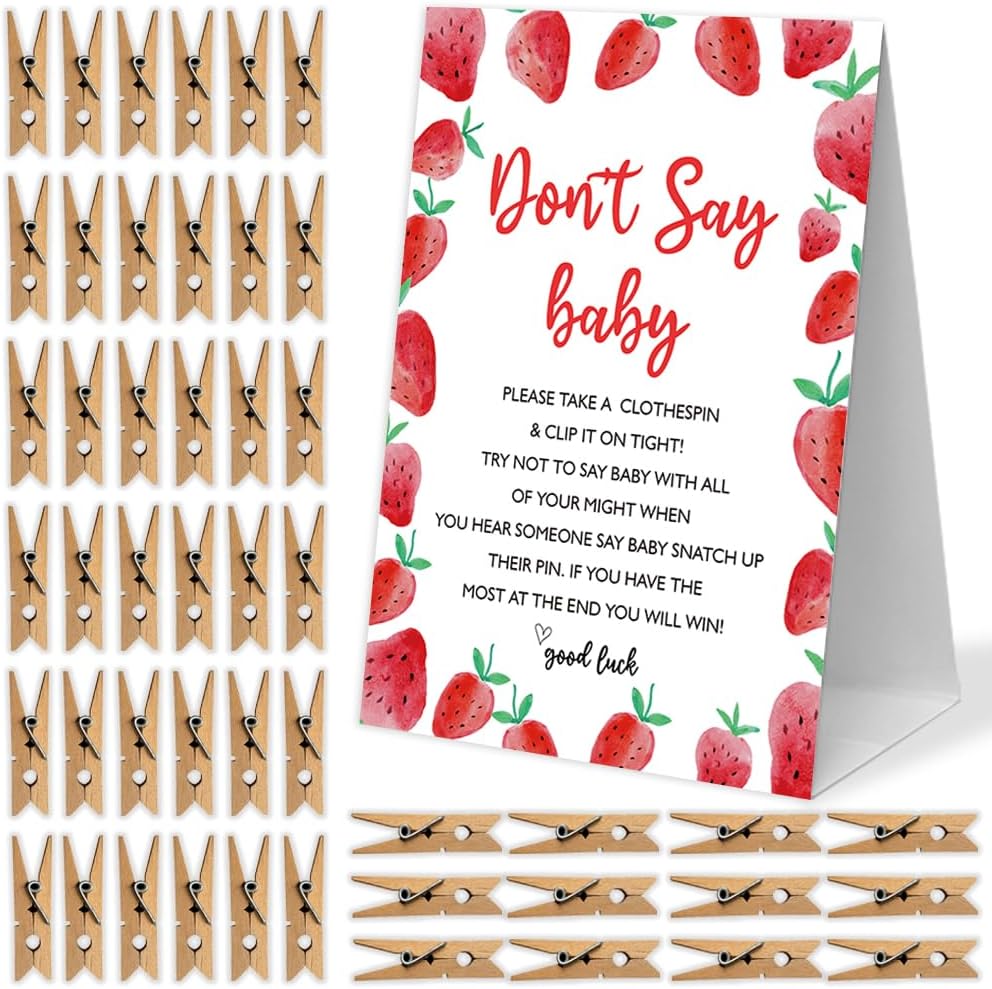 Don't Say Baby Clothespin Game, 1 Sign and 50 Mini
