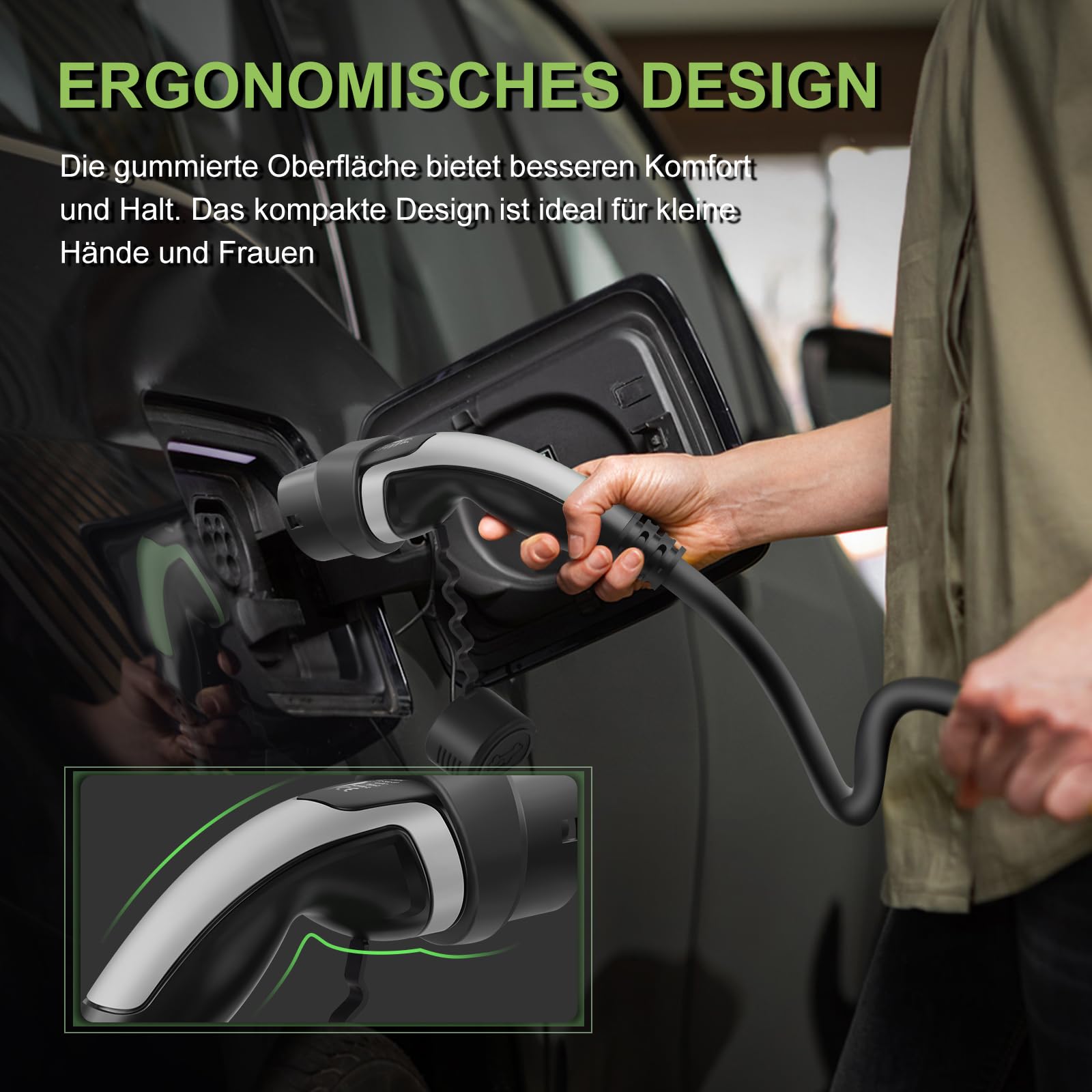 Typ 2 Ladekabel für Elektrofahrzeuge, 22 kW, tragbares 3-Phasen 32A,Mennekes Mode 3 Ladekabel für EV und PHEV (5M Gerades Kabel)