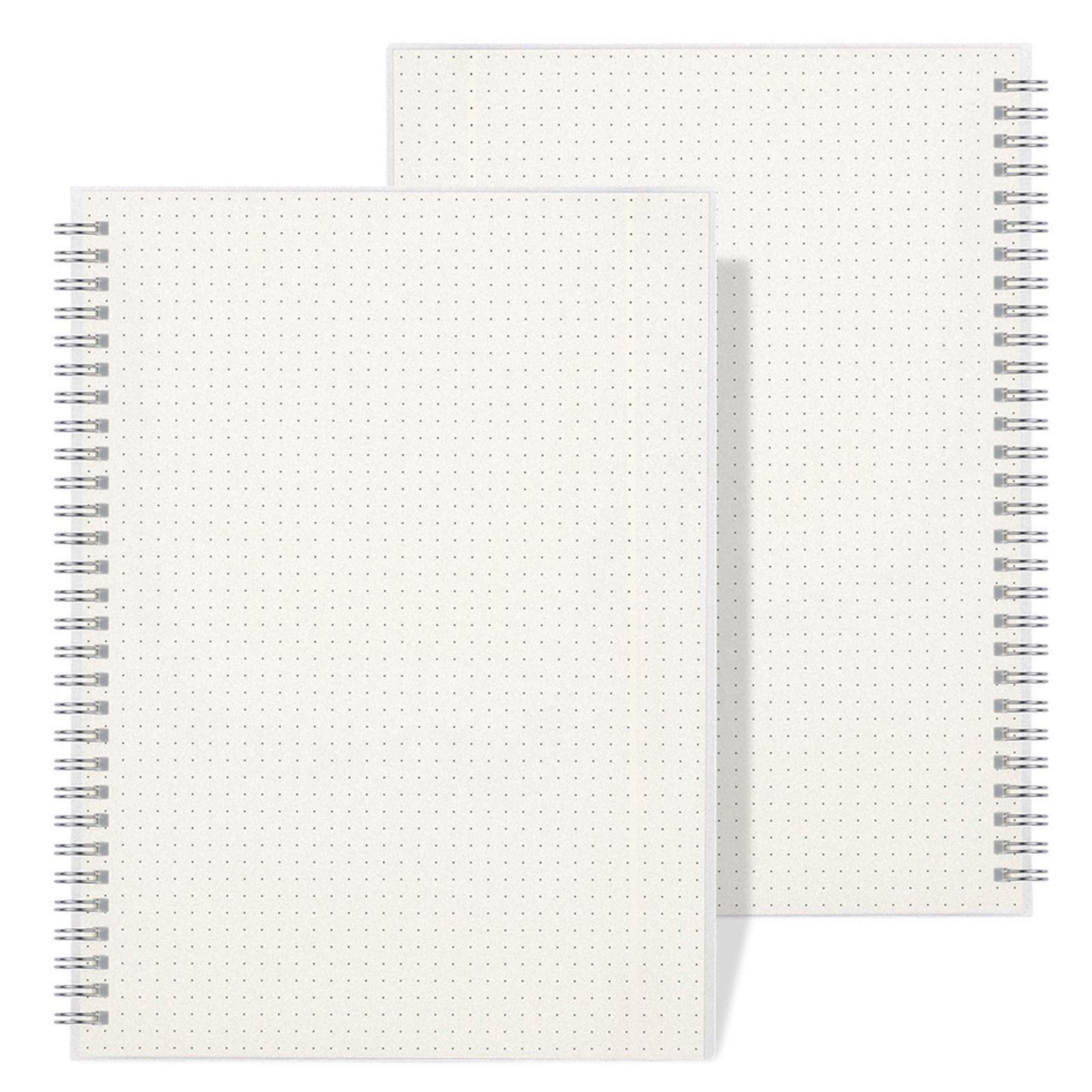Wiisdatek B5 - Diario a spirale a griglia punteggiata, confezione da 2 pezzi, 100 g/m², 18 x 25,4 cm, in totale 320 pagine, copertina rigida trasparente per disegno scolastico e ufficio