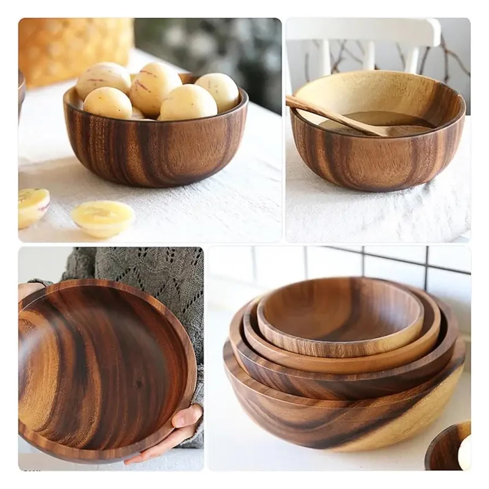 juego de cuencos para mezclar Cuenco de madera for ensalada de frutas, ideal for el hogar, restaurante, contenedor de alimentos, utensilios.(Color6)