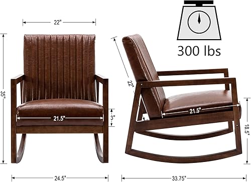Miniatura 2 de VESCASA Mecedora tapizada de lino con respaldo copetudo de canal, moderna y cómoda mecedora de mediados de siglo con marco de madera de nogal claro