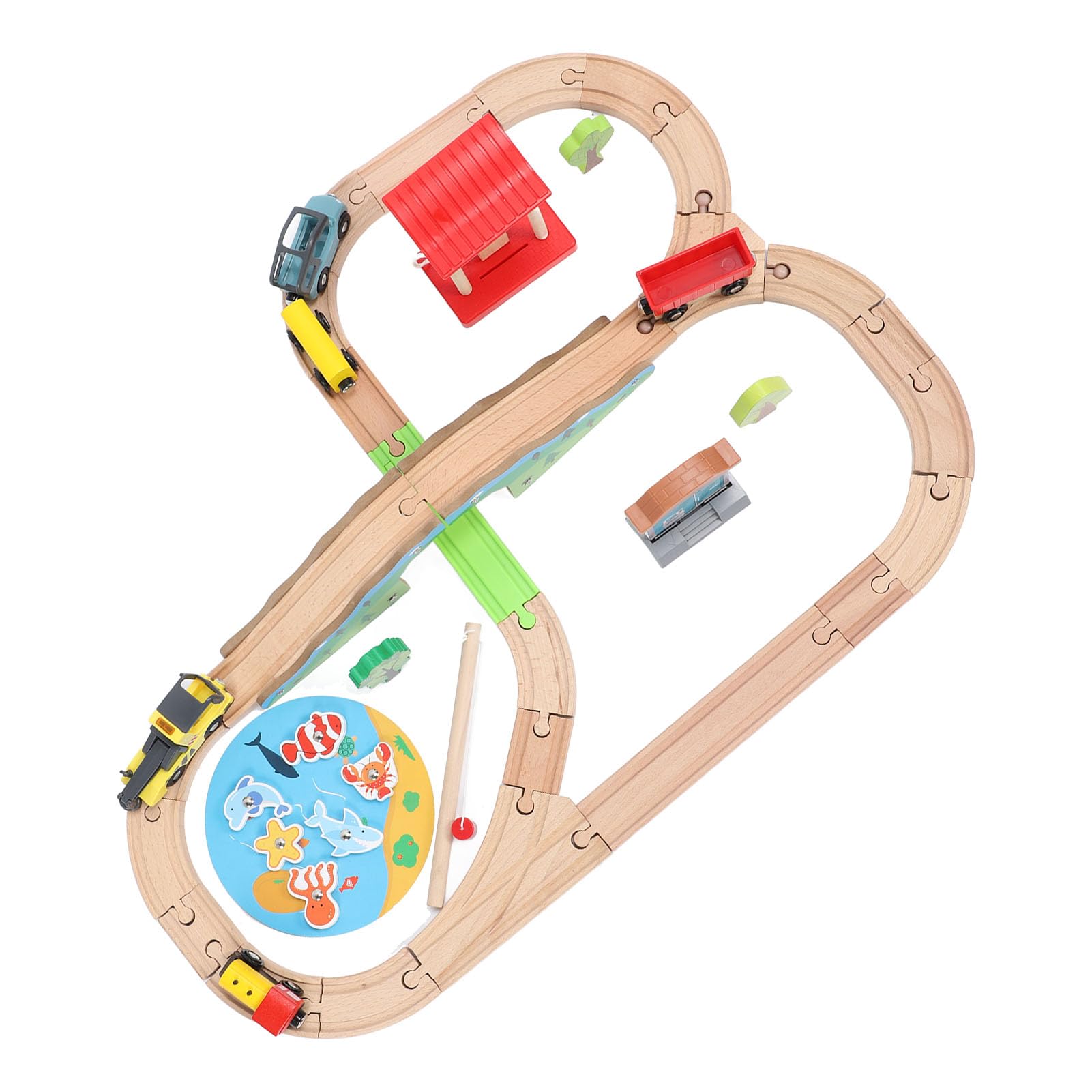 Alomejor Holzeisenbahnschienen-Set, Klassisches Stadtdesign mit Umweltfreundlichen Holz-ABS-Materialien, Realistische Eisenbahnmodelle für ab 2 Jahren
