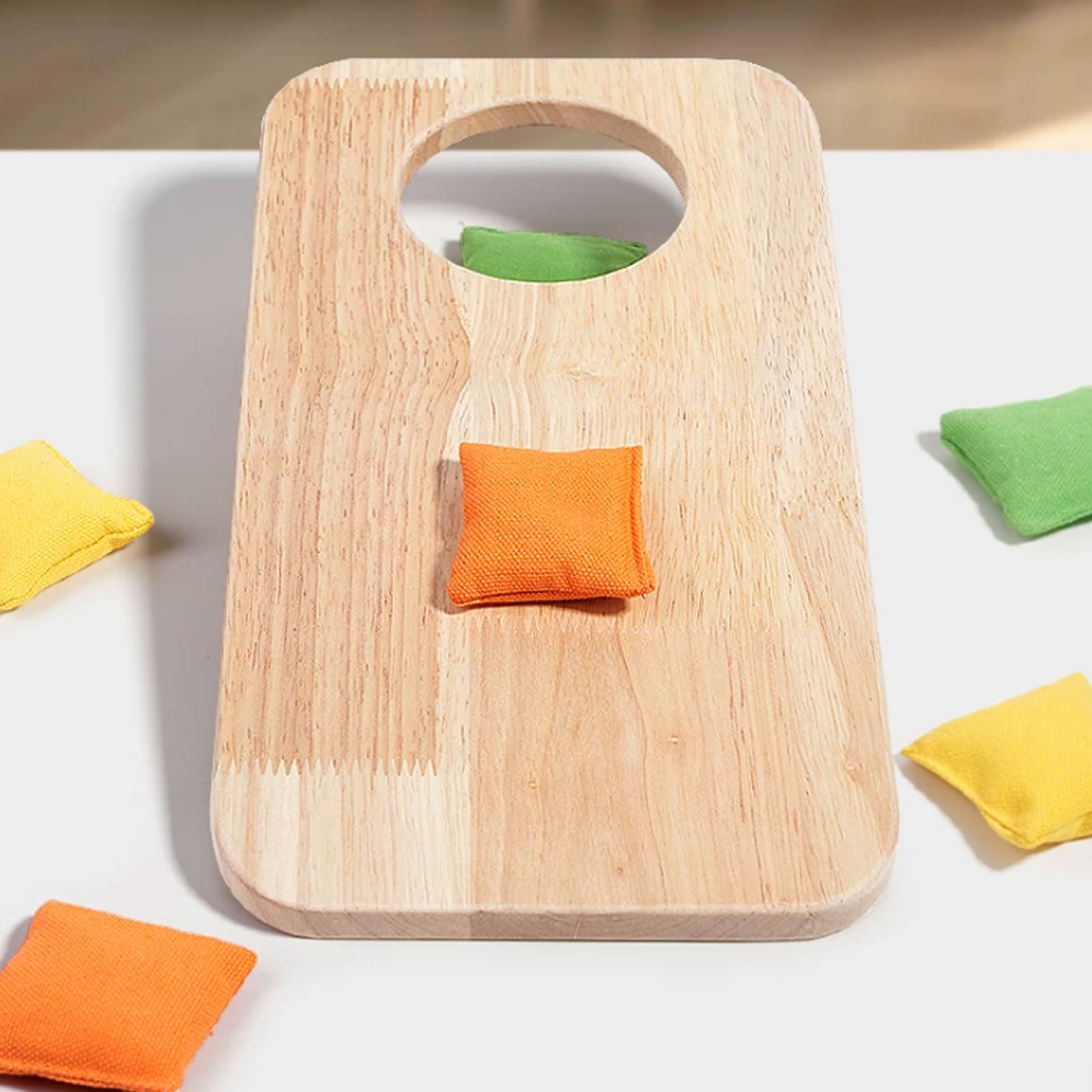 Przenośna drewniana mini gra w rzucanie workami Montessori | Mini zestaw do Cornhole, gra interaktywna dla rodzica i dziecka, rozwijająca mięśnie rąk i koordynację ręka-oko