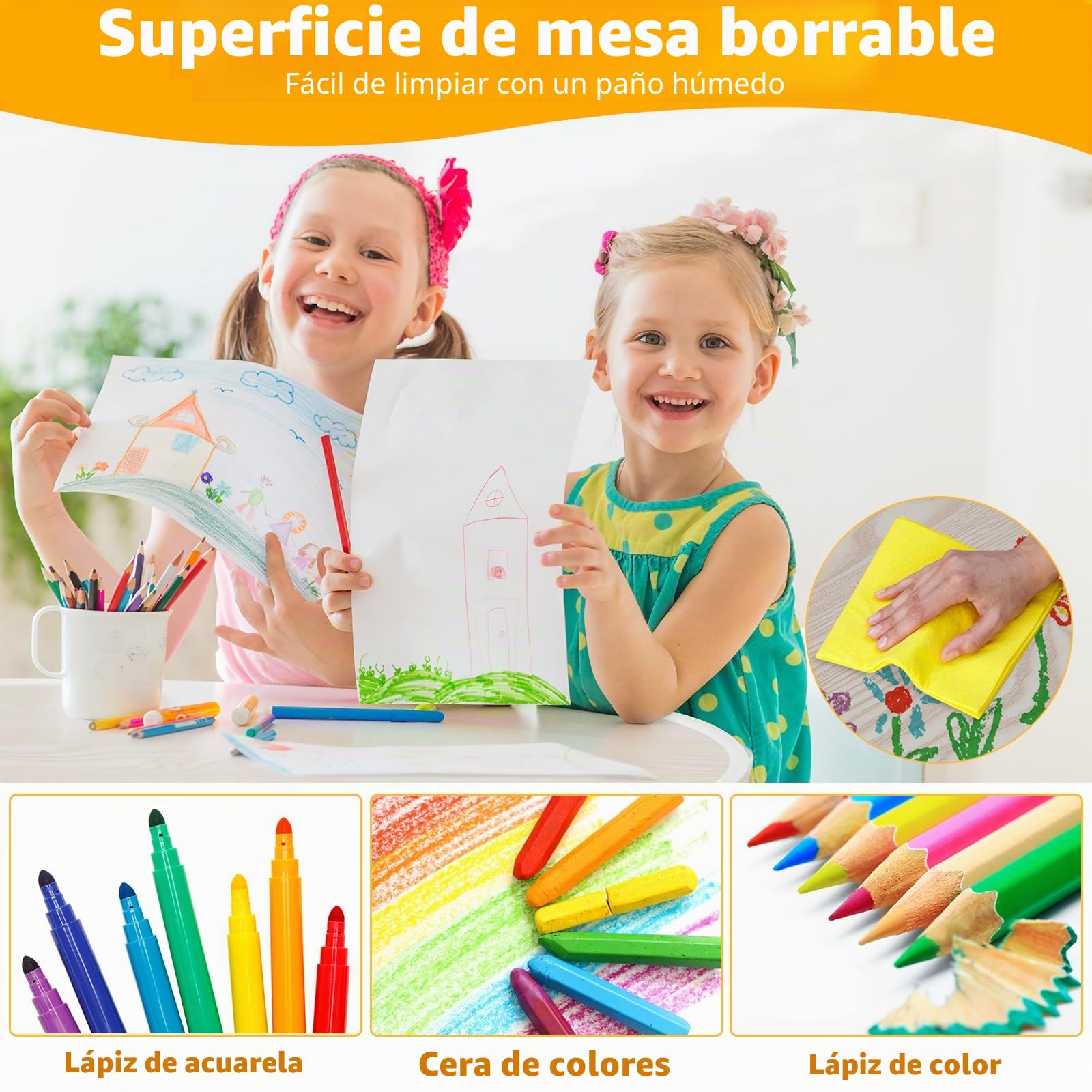 Mesa Infantil con 2 Sillas, Mesa y Sillas Infantiles con Forma de Cacahuete, Altura Ajustable, Mesa de Pintura para Niños, Juego de Mesa y Silla Infantil para Guardería y Jardín de Infancia, Amarillo