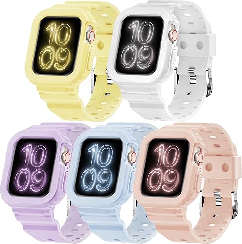 DABAOZA 5 paquetes Compatible con correa transparente para Apple Watch con funda antigolpes, correa de reloj de cristal de gelatina para mujeres y
