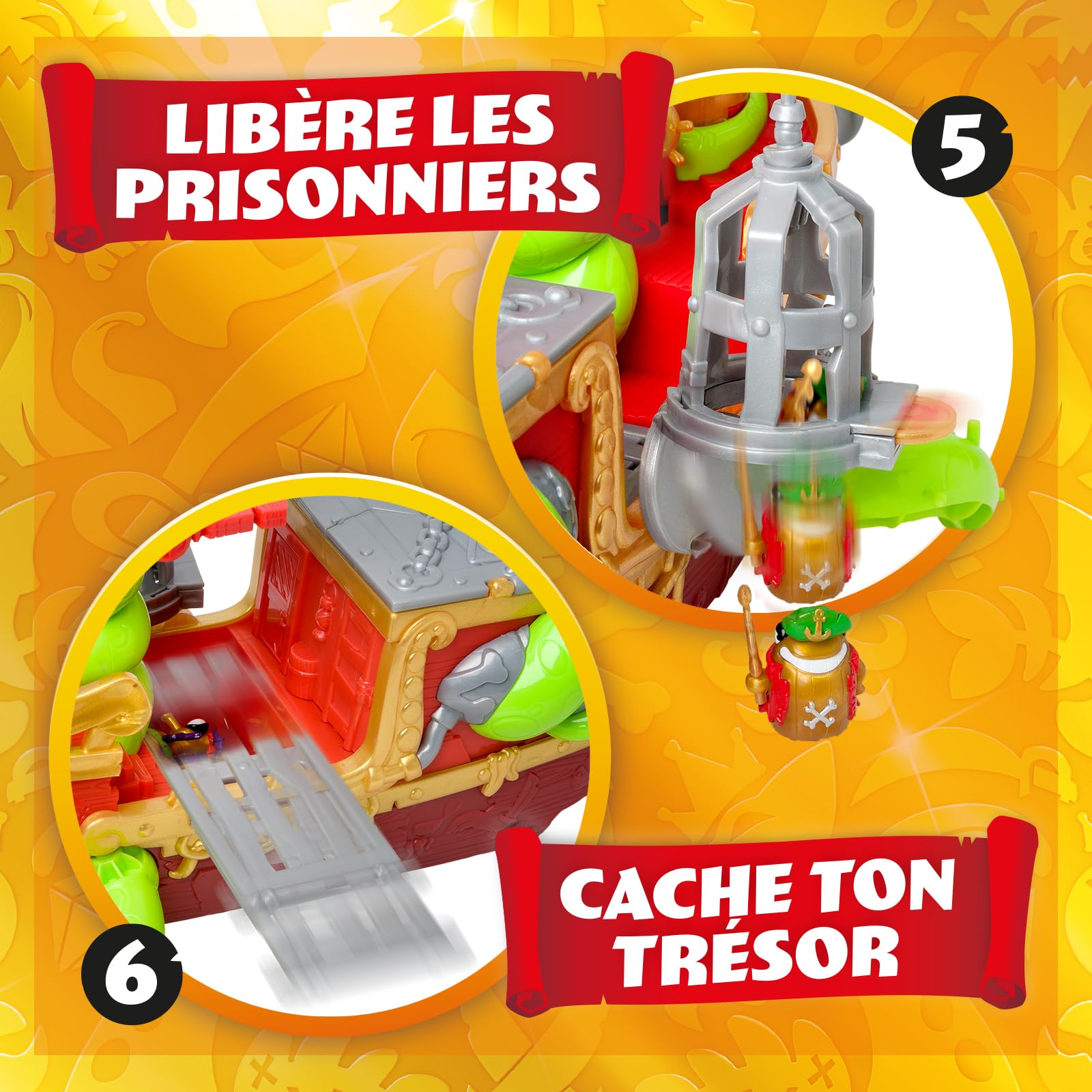 PIRATIX Le Bateau Kraken - Contient 1 Bateau Kraken, 2 Piratix & Accessoires exclusifs, 1 Projectile de Canon, 1 trésor Exclusif, 6 trésors dorés, 1 Drapeau Exclusif, 1 épée, 1 Ancre et 1 Prison.