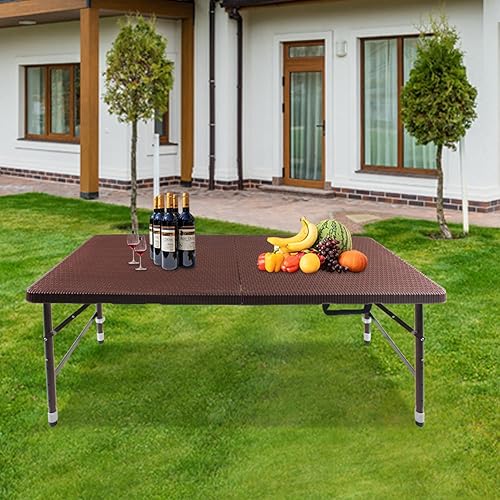 Miniatura 108 de Mesa plegable de plástico portátil de 4 pies/6 pies/8 pies, mesa de comedor de picnic blanca y negra, plegable por la mitad para campamento, fiesta