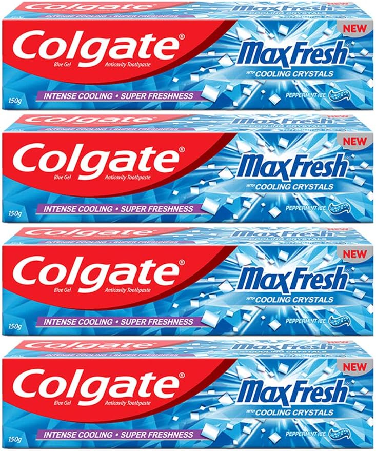Colgate Max Fresh Blue Gel Anticavity Toothpaste, Peppermint Ice - 600 g (150 g - Pack of 4)(21.1 Ounce)