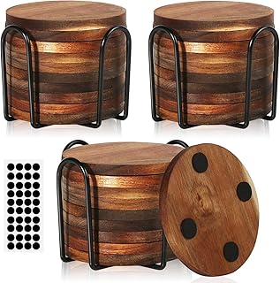30 Pcs Wood Coasters with Holder, Wooden Coasters for Drinks Absorbent, Drink Coasters for Coffee Table, Modern Home Decor, Coaster Set for Table Protection, Office, Bar