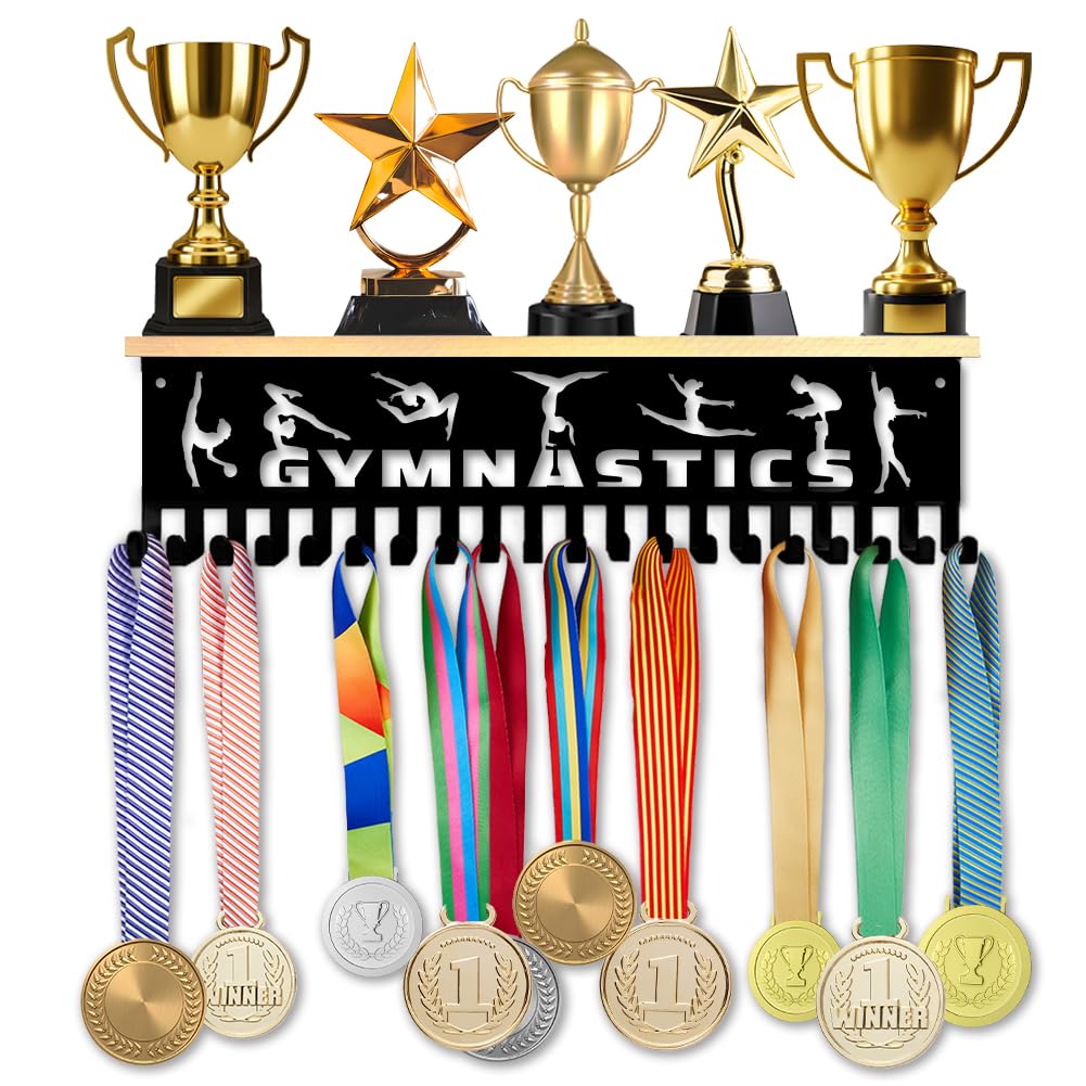 SUPERDANT Turn Medaillenhalter Wandregal Aus Holz Mit 20 Haken Medaillen Aufbewahrung Sporturkunden Board Wandmontage Medaillen Aufhänger Aus Metall Geschenk Für Sportler Sport & Freizeit