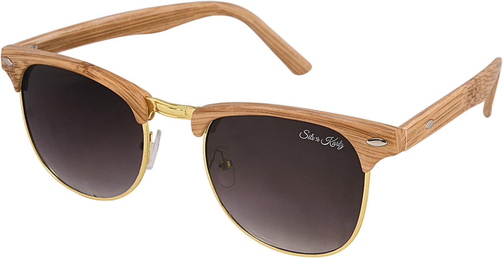 Silver KartzWooden Matt Finest-Finish Brown Clubmaster Sunglasses (wy188)