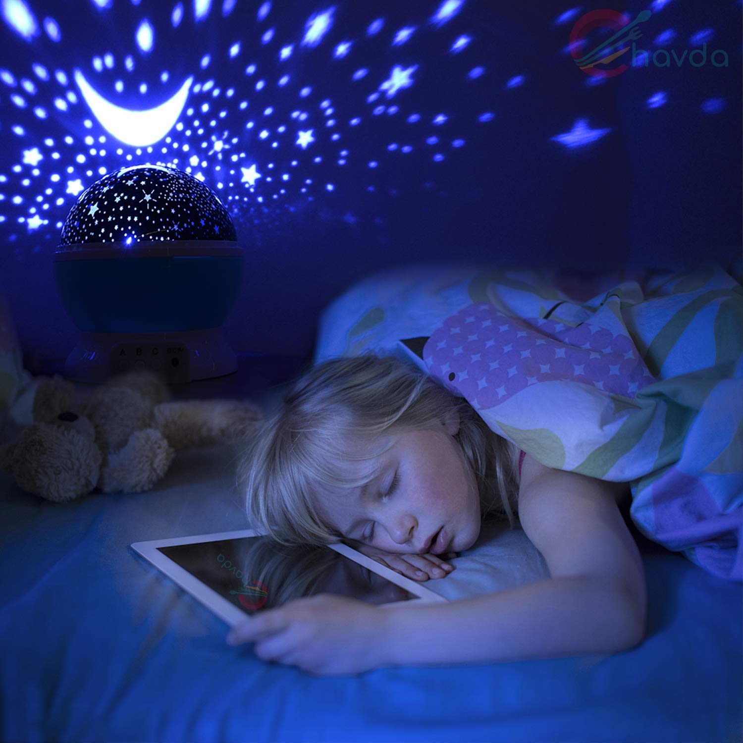 Chavda Baby Night Lights, Moon Star Projector 360 Degree Rotation - 4 LED Bulbs 8 Color Changing Light, Romantic Night Lighting Lamp, Unique Gifts for Birthday Nursery Women Children Kids Baby 2