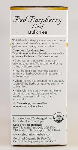 Miniatura 4 de CELEBRATION HERBALS Hoja de Frambuesa Roja Orgánica 40 gm, 0.02 Libra
