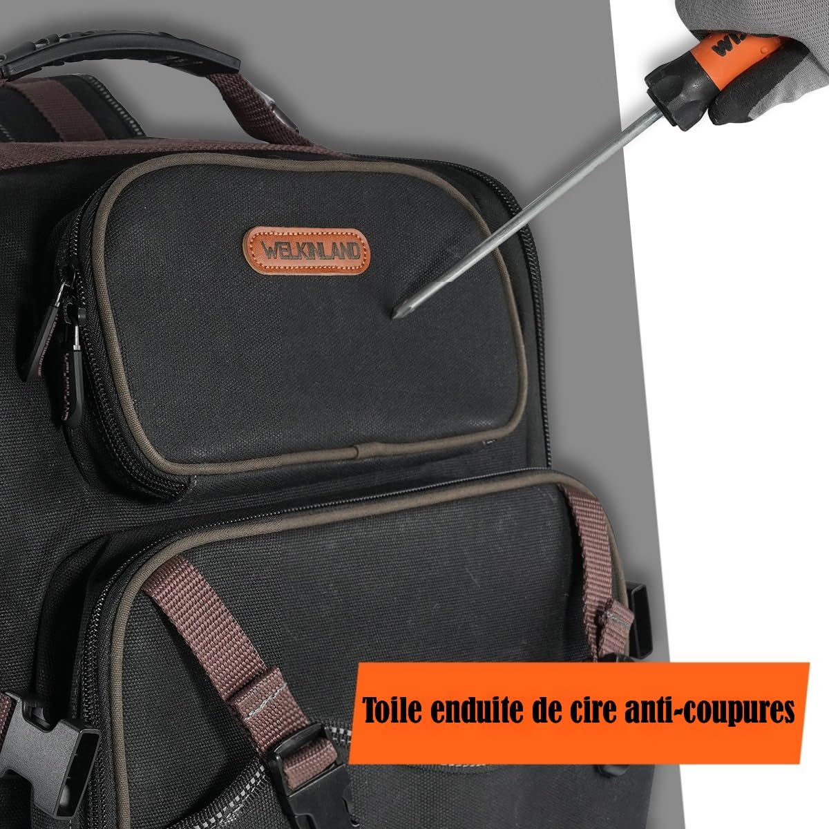 WELKINLAND Sac à dos d'électricien à 46 poches, sacs à dos à outils entièrement ouverts, sac à dos à outils robuste, sacs à dos imperméables en toile cirée, sac à outils CVC, sac à outils de