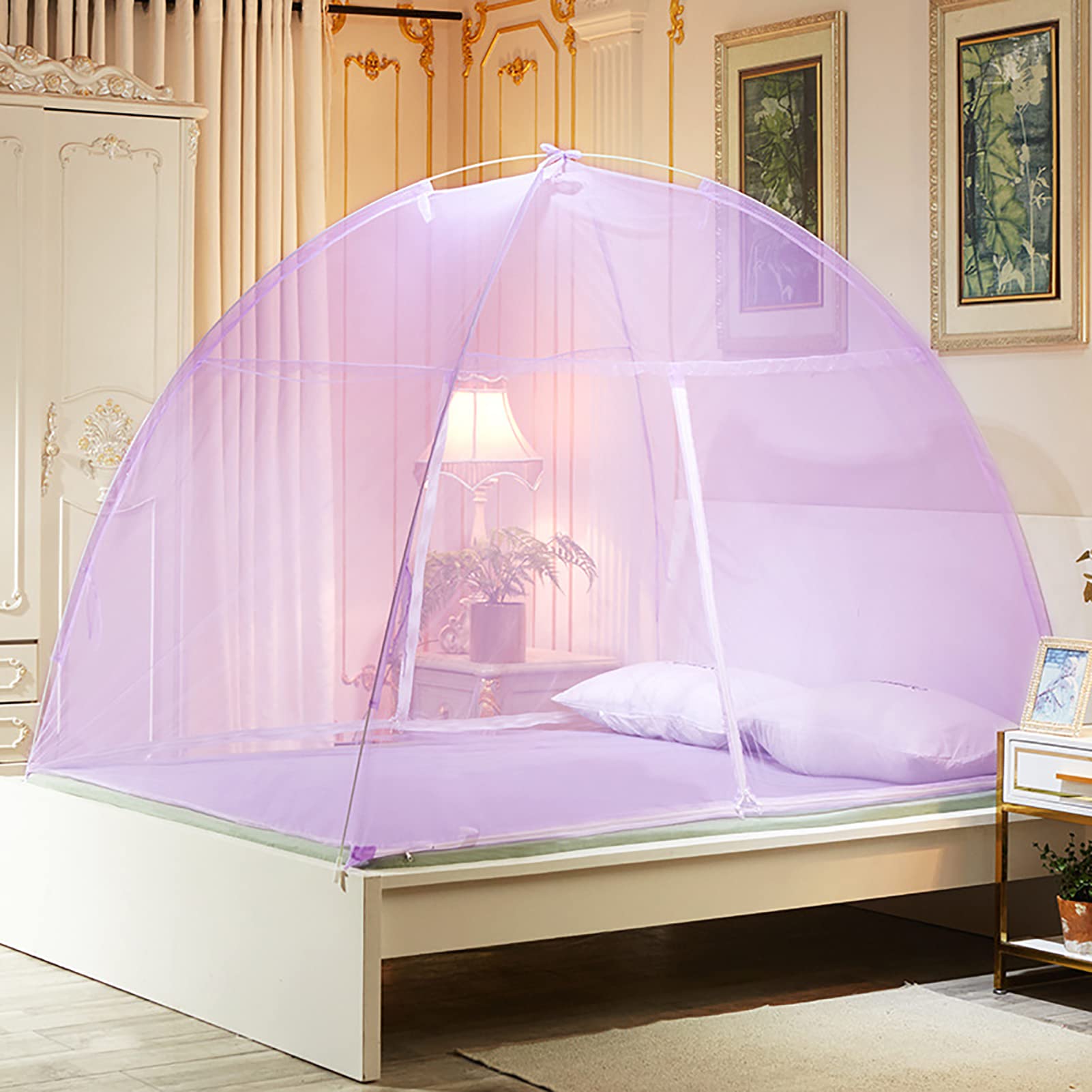 Zanzariera Pop-up Tenda Pieghevole Portatile per zanzariera con Doppie Porte e baldacchino per Letto con Cerniera per Bambini Piccoli Campeggio per Adulti Casa da Viaggio,Viola,180x200cm
