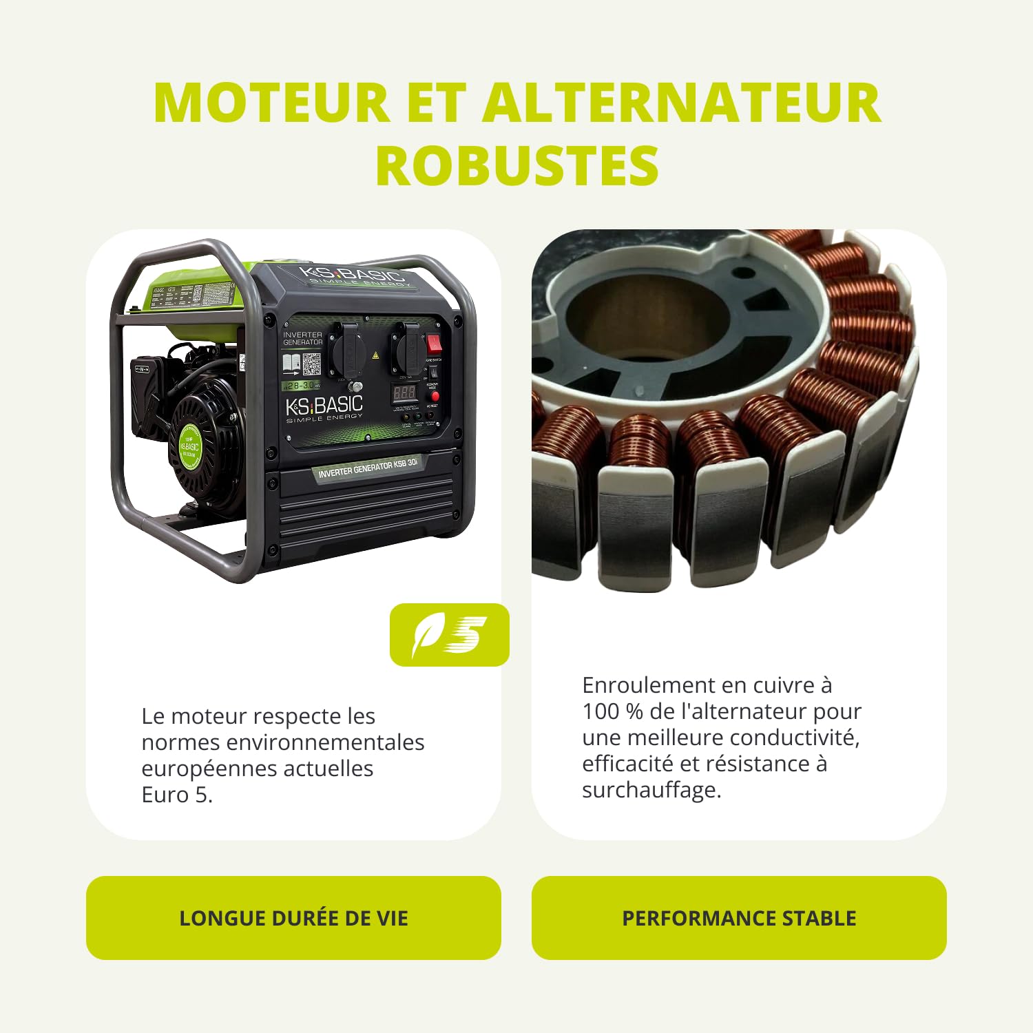 K&S Basic 30i Générateur onduleur 2800 W, 3000 W maximum, générateur de secours compact à essence, onde sinusoïdale pure, générateur de courant avec mode éco, pour la maison, le camping et les travaux