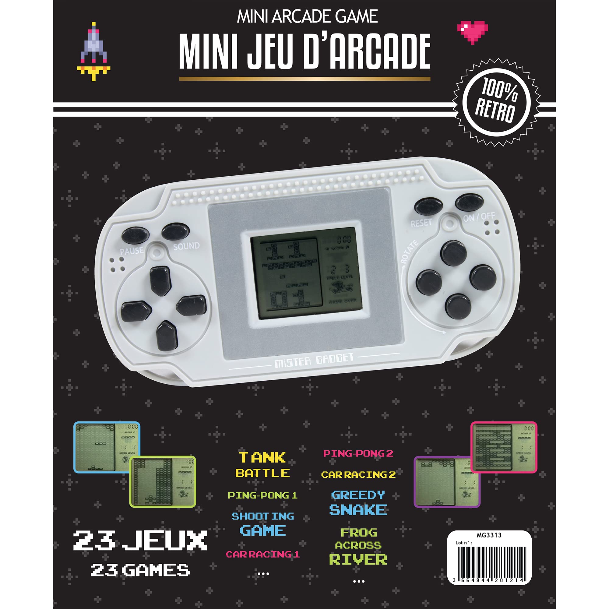 MISTER GADGET - MG3313 - Konsola Mini Arcade 23 Klasyczne Gry Retro Drugstore Prezent Rozrywka Gadżet Zabawa