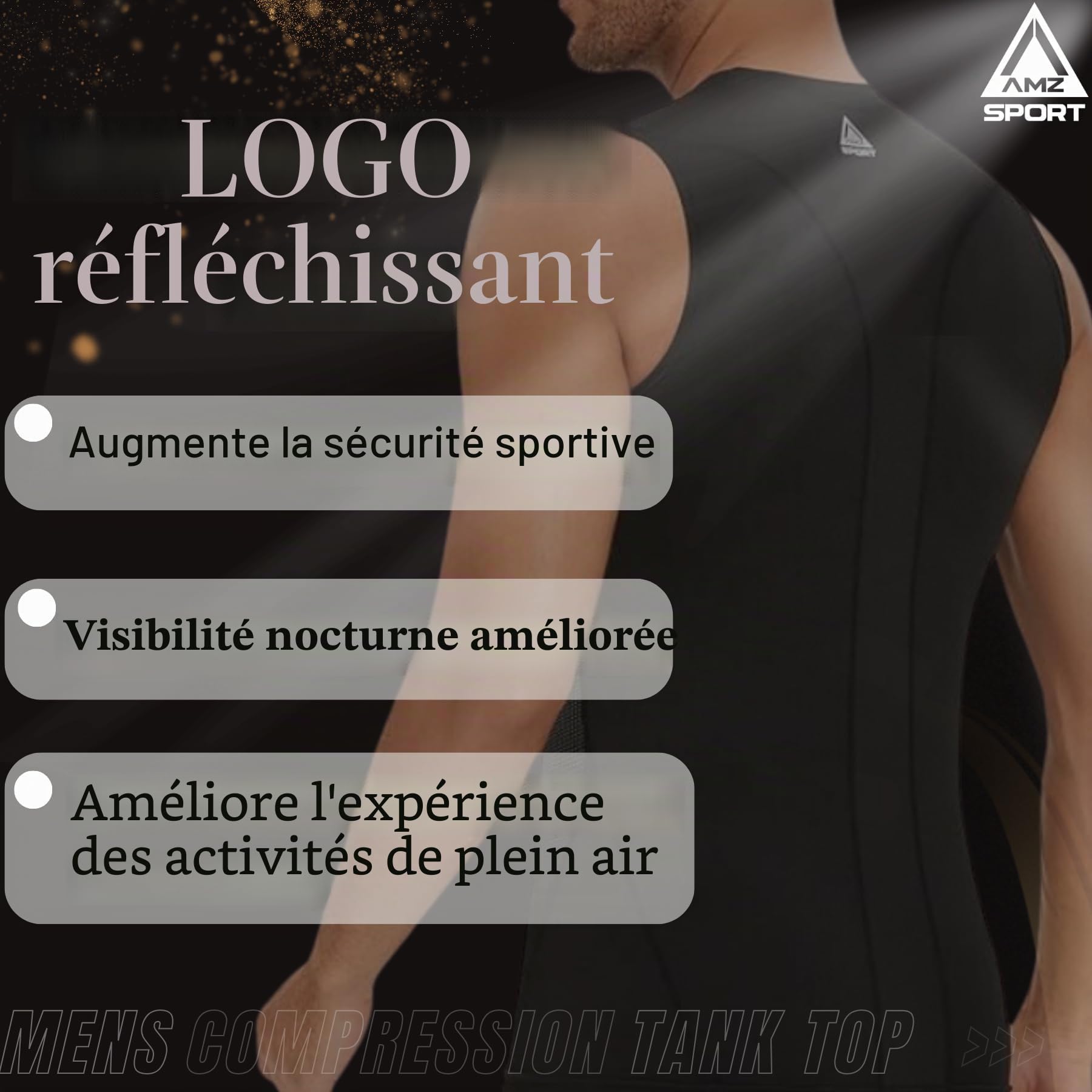 AMZSPORT Débardeur de Compression pour Homme, Tee Shirt sans Manche de Respirant Gilet de Gymnastique a Séchage Rapide Course Musculation