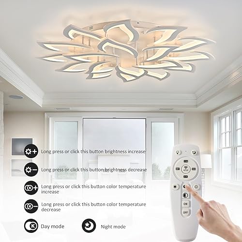 Miniatura 4 de Panghuhu88 Lámpara de techo moderna, luces de techo LED regulables, accesorios de iluminación acrílica de metal con control Romote para dormitorios,
