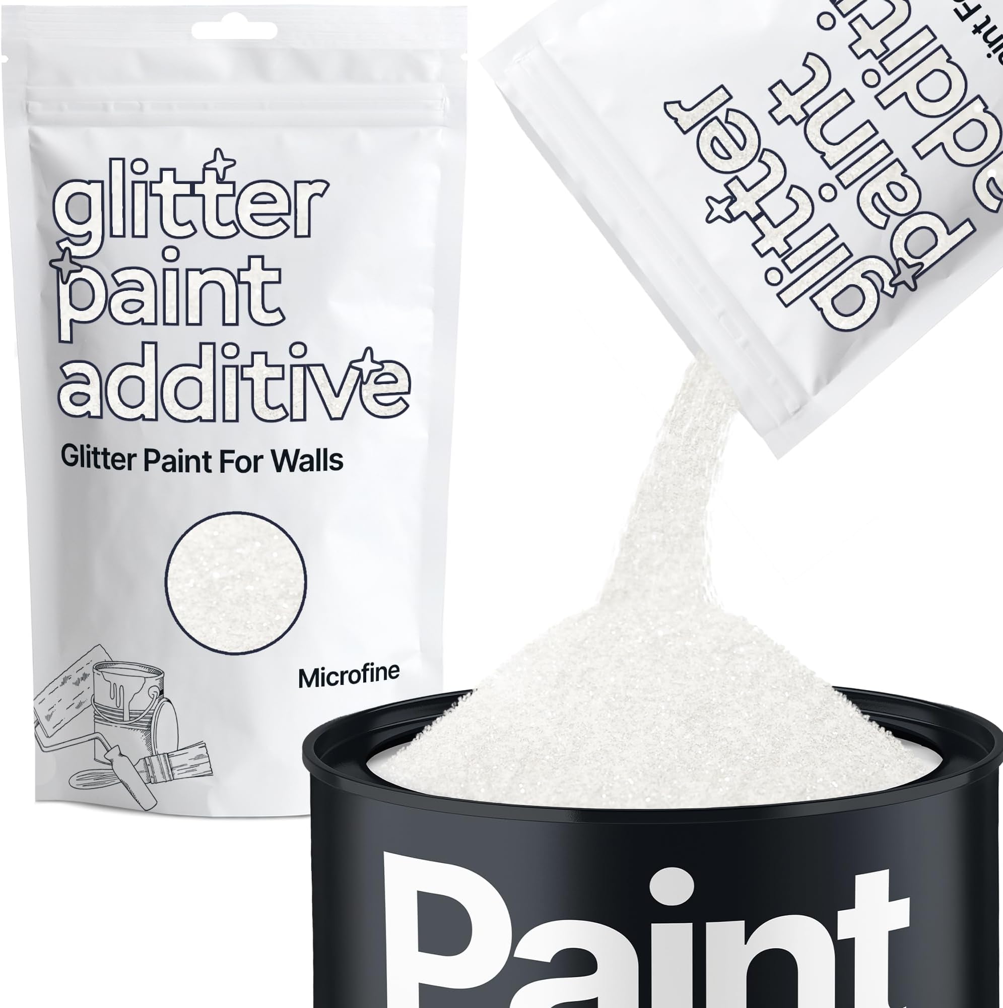 White Iridescent Glitter Paint Additive for Walls Microfine 100g / 3.5oz | Glitter Additive Sparkle for Interior & Exterior Wall Paint, Furniture, Varnish | Hemway
