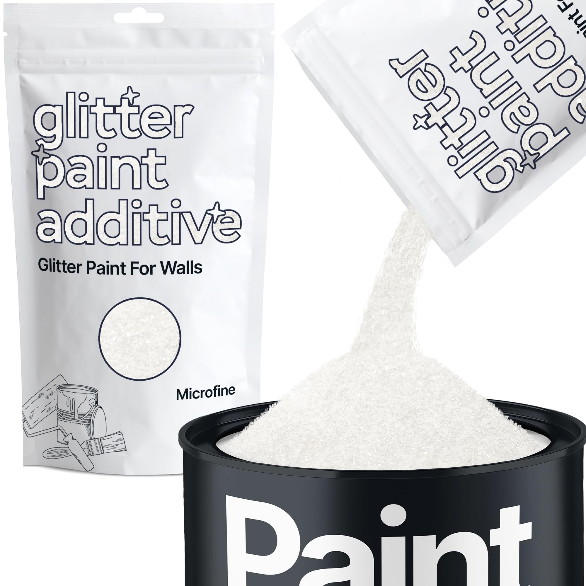 Glitter Paint Additive Crystals for Acrylic Emulsion Paint, Interior & Exterior Walls, Wood, Varnish, Matt, Gloss, Furniture 100g / 3.5oz - Microfine (1/256" 0.004" 0.1mm) - White Iridescent