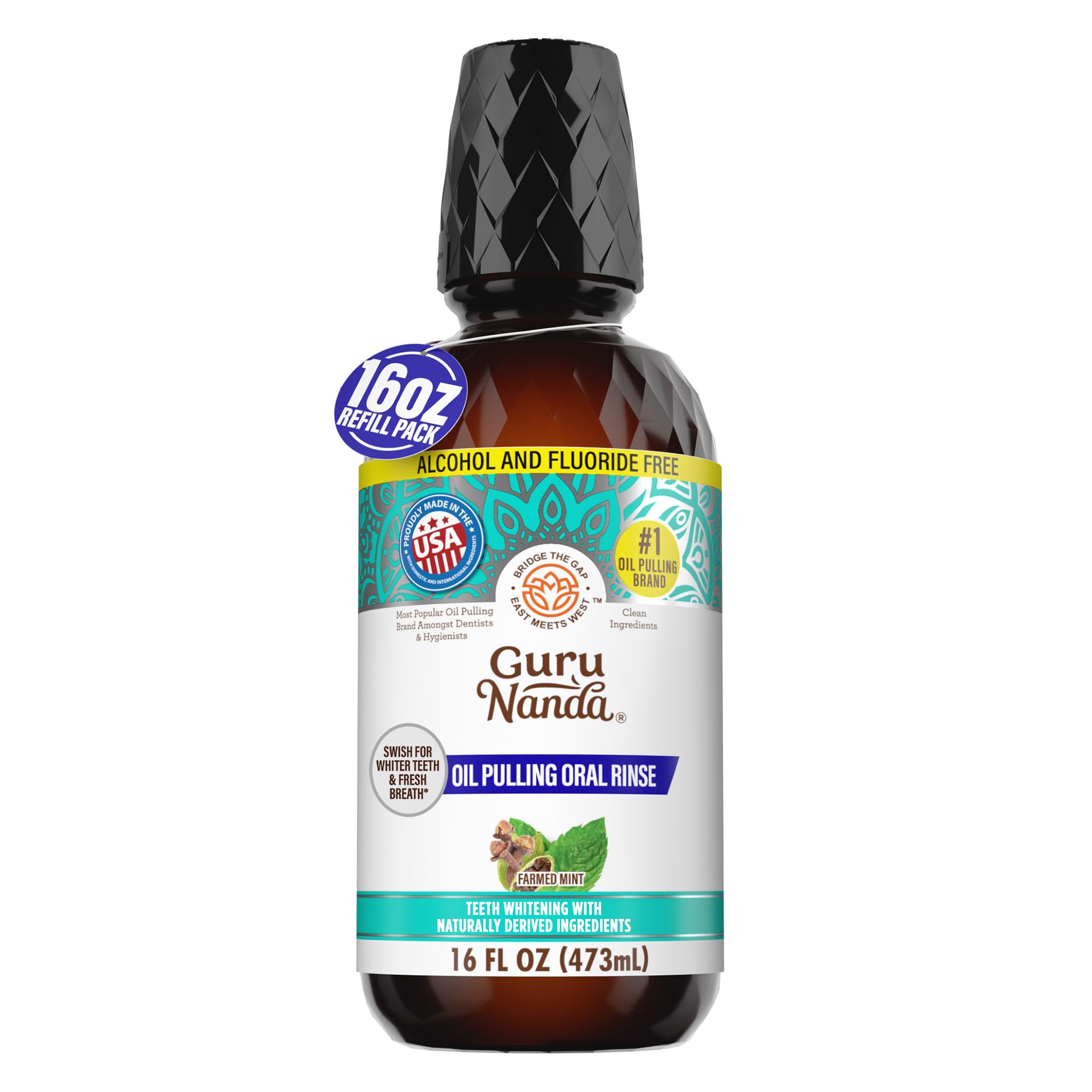 CocoMint Oil Pulling Mouthwash for Complete Oral Hygiene, 7 Essential Oils & Vitamins for Happy Teeth & Gums & Fresh Breath, Alcohol-Free, 16 oz