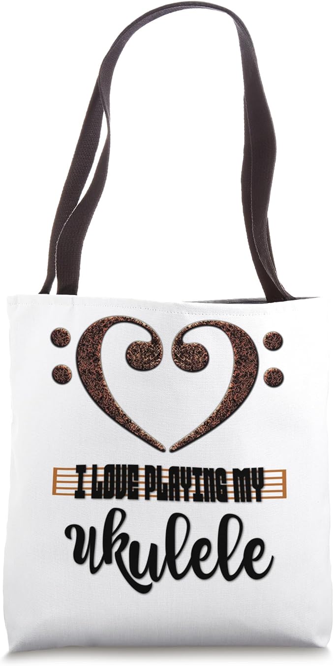 Bass Clef Musical Heart I Love Playing My Ukulele Musician Tote Bag