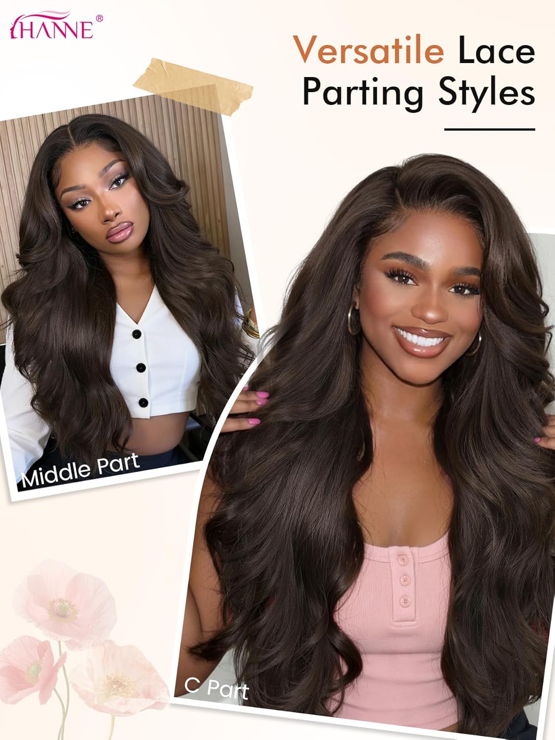 HANNE 13 * 6 Lace Front Wigs for Black Women 29 Inch Synthetic Pre Plucked Wavy Filp Curl Futura Fiber Glueless Brown Wig HD lace frontal Wig Hair Replacement Wigs for Every Occasion (Brown)