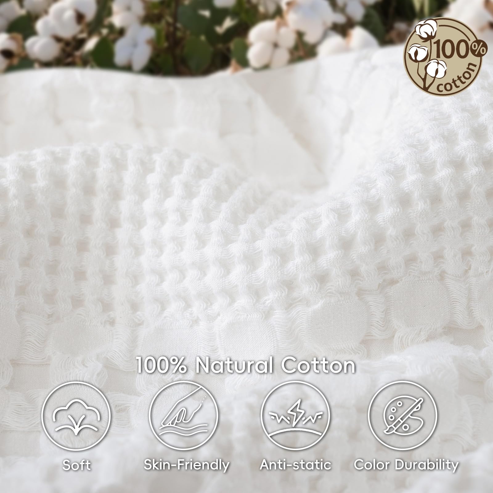 PHF Manta de Tejido gofre 100% algodón, tamaño Individual (150 x 200 cm) para decoración del hogar, Texturizada, Transpirable, Agradable al Tacto, Absorbe la Humedad para Todas Las Estaciones