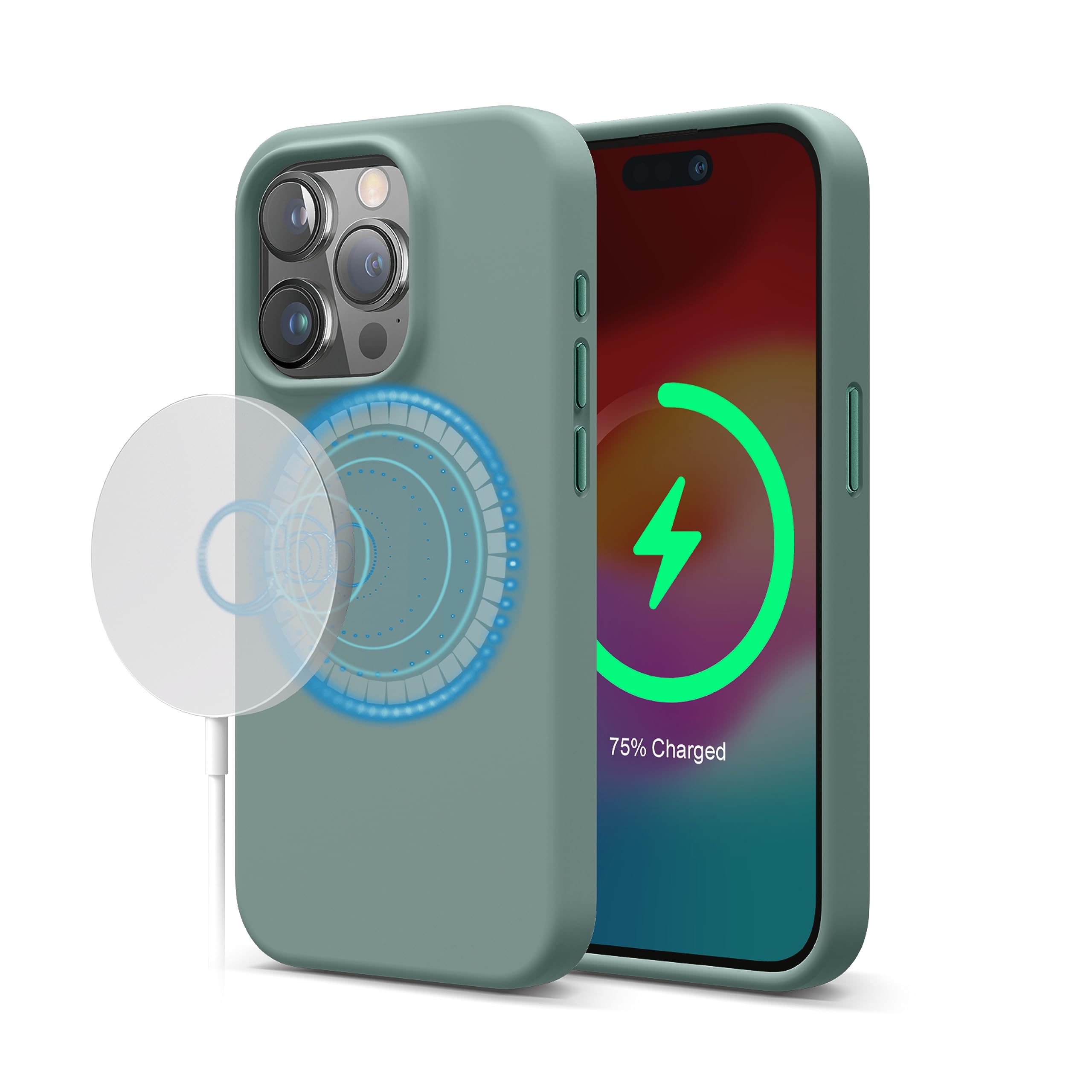 elago Magnetic Liquid Silicone for iPhone 15 PRO case cover compatible with MagSafe Shockproof - Midnight Green