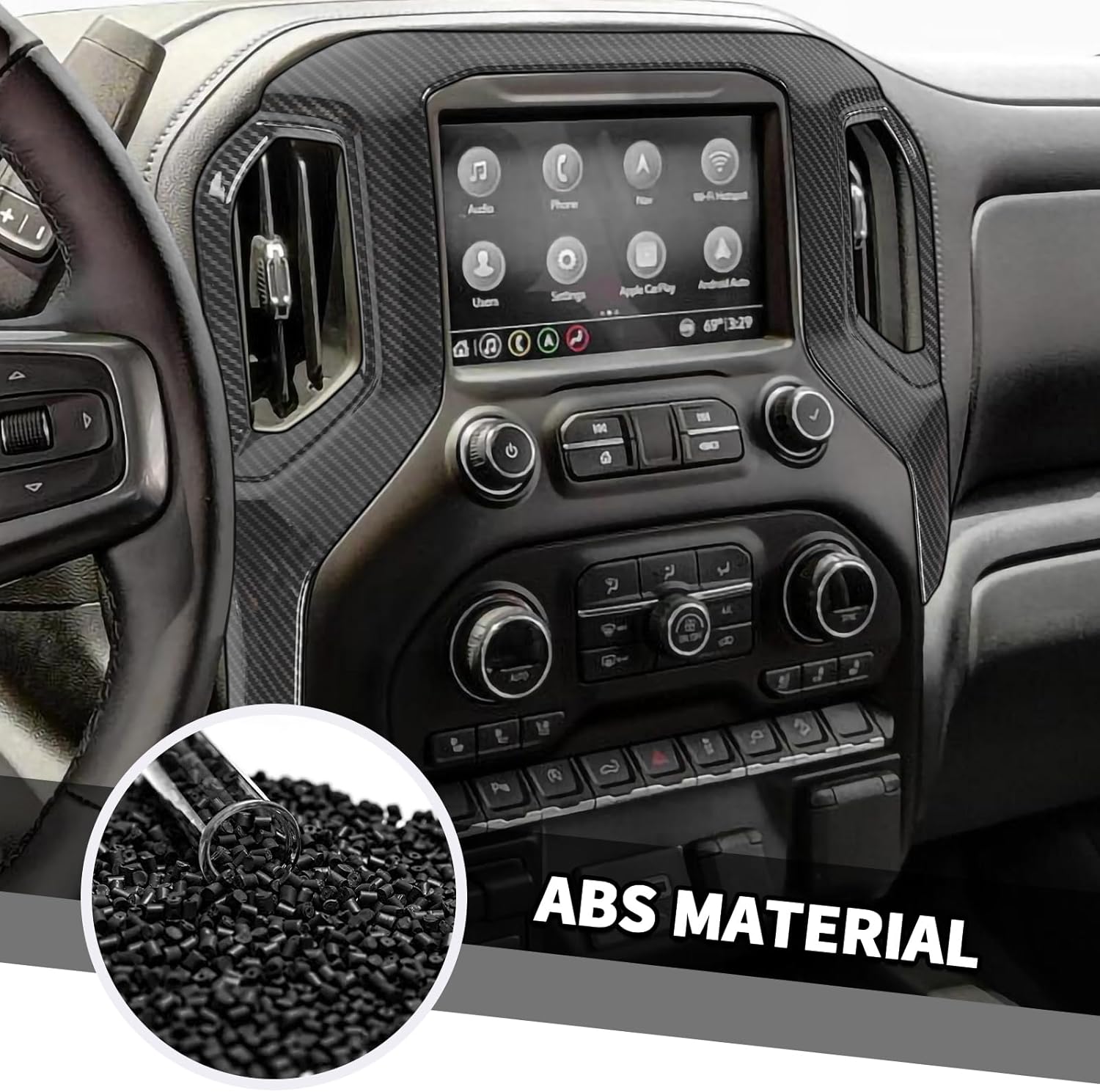 Jimen Fit for Chevy Silverado 2019-2021, 2PCS Center Console Navigation Screen Panel Cover Trim