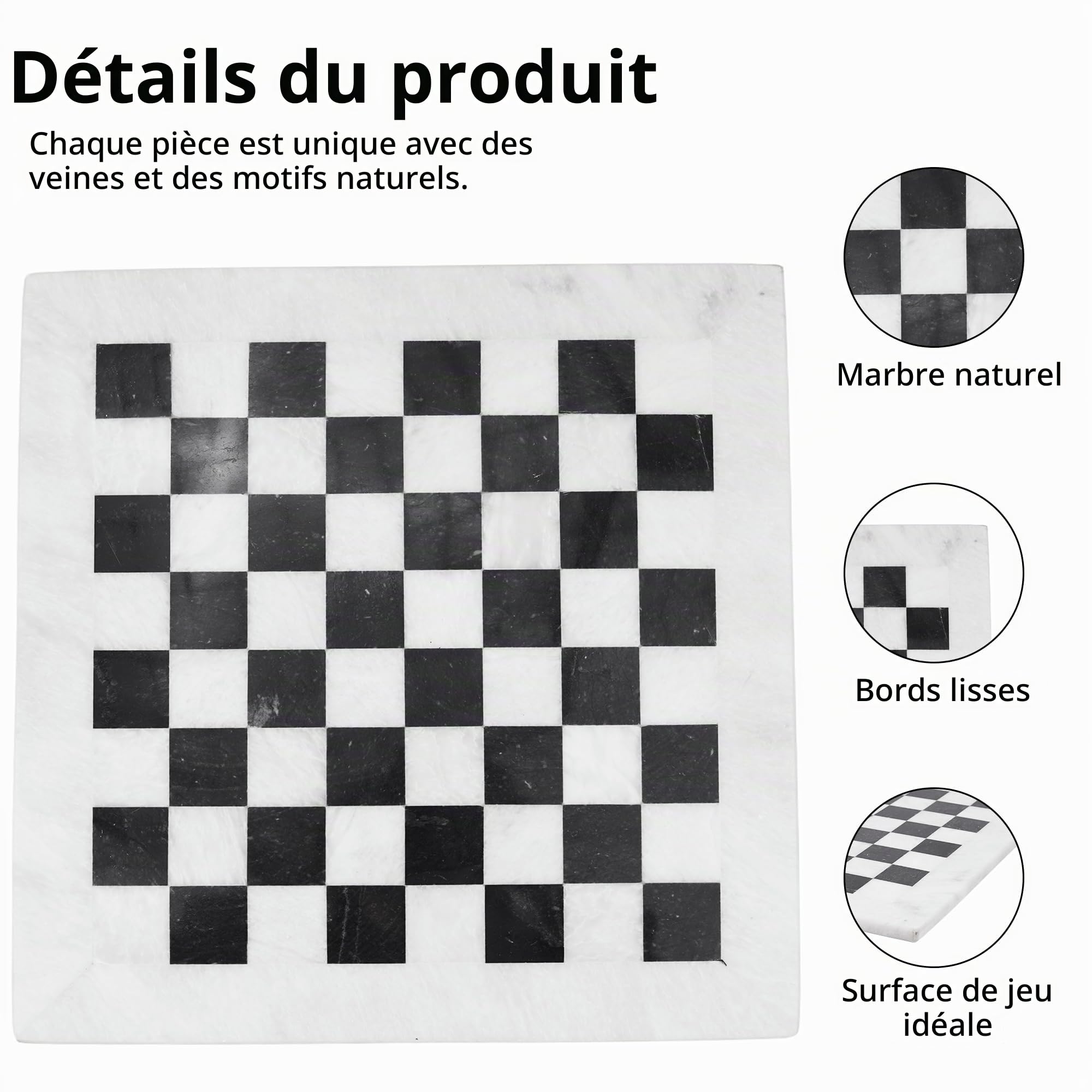 Radicaln Jeu d'échecs artisanal de 15 pouces en marbre blanc et noir | figurines faites à la main pour le jeu d'échecs Jeu d'échecs en marbre