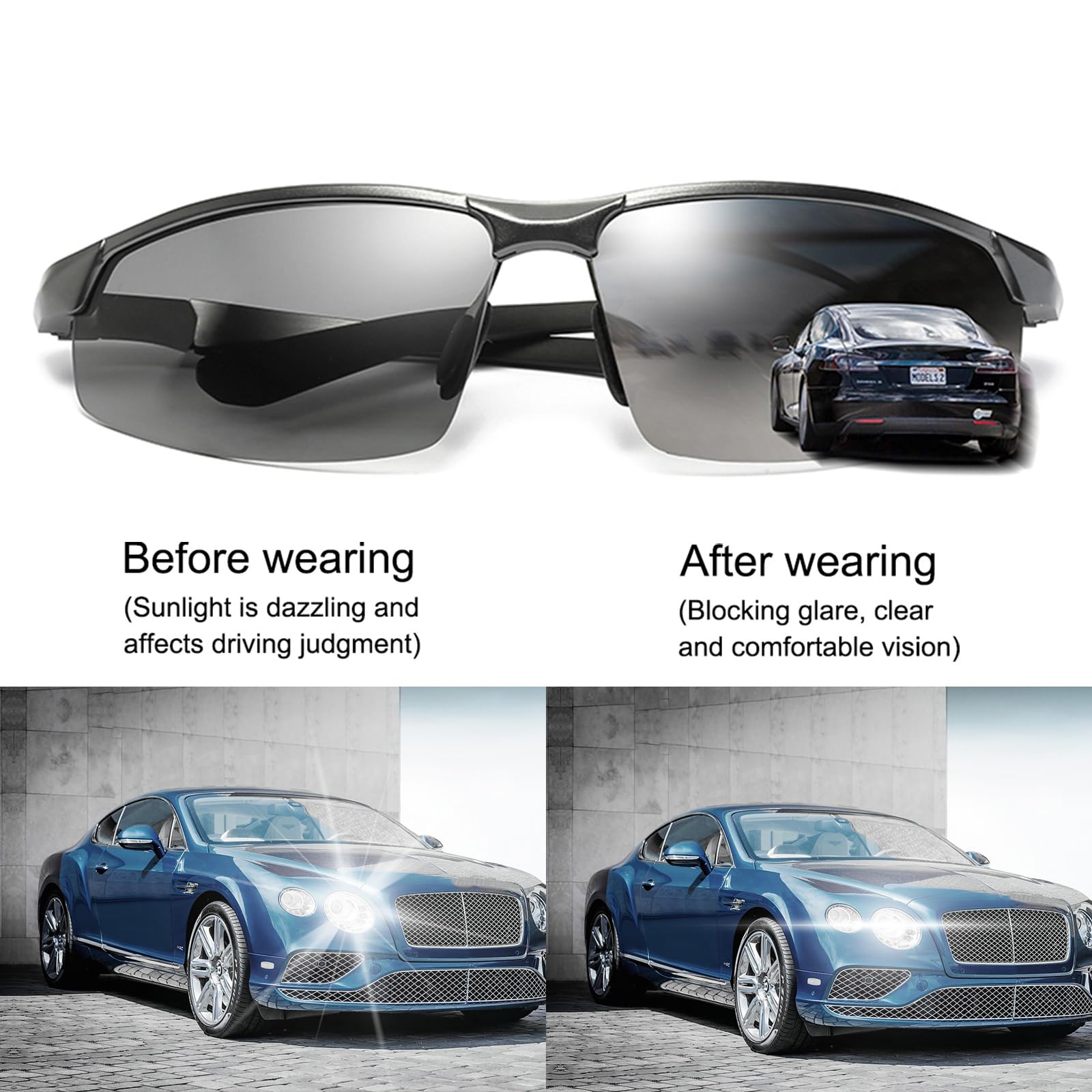 Occhiali da sole polarizzati fotocromatici per gli uomini Sport Day & Night Vison Driving Glasses Anti Glare Shades Spring Hinges