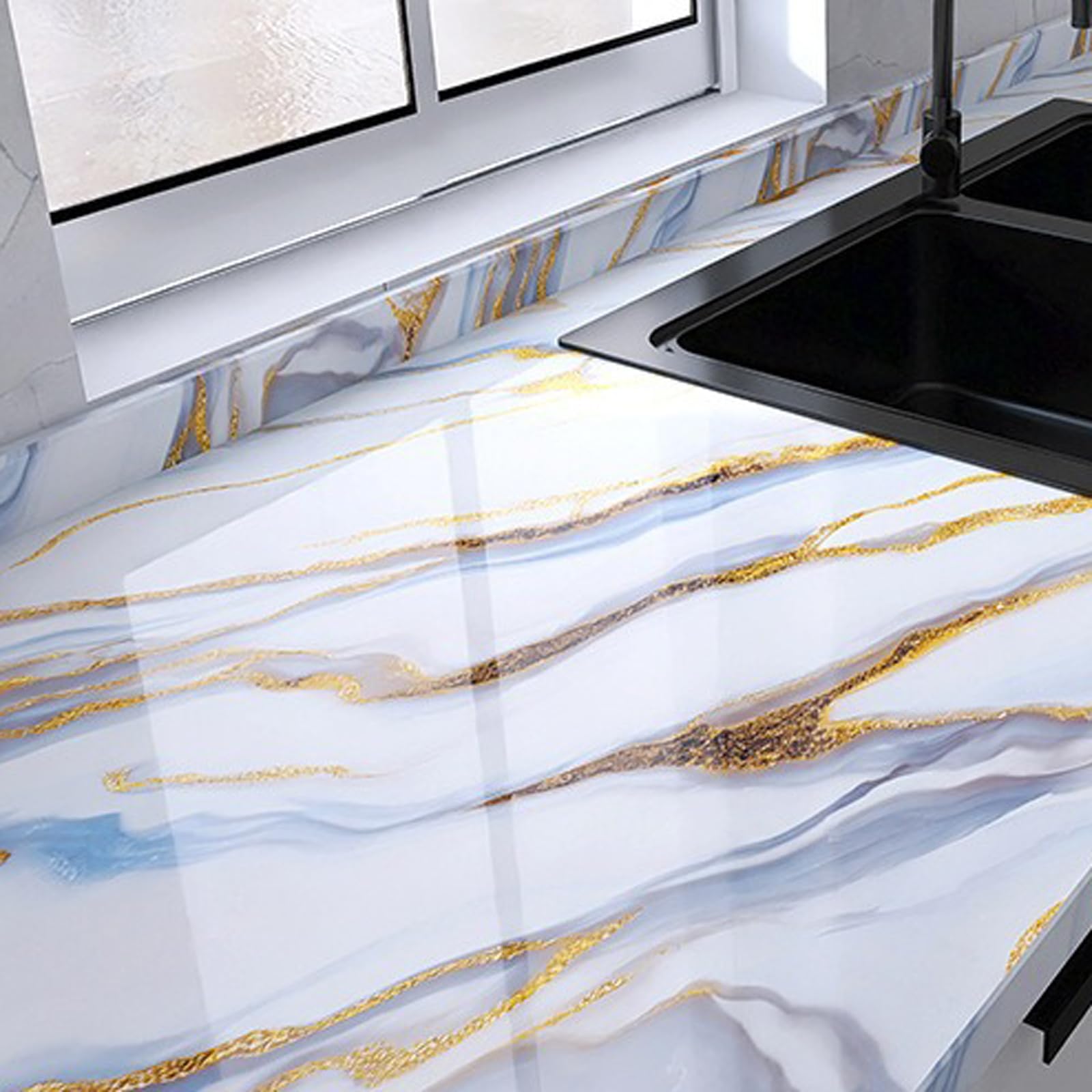Foelanne Style 1 Back Self Adhesive Wallpaper, Pet Marble Contact Paper 60Cmx5-30M(,60Cm*30M)