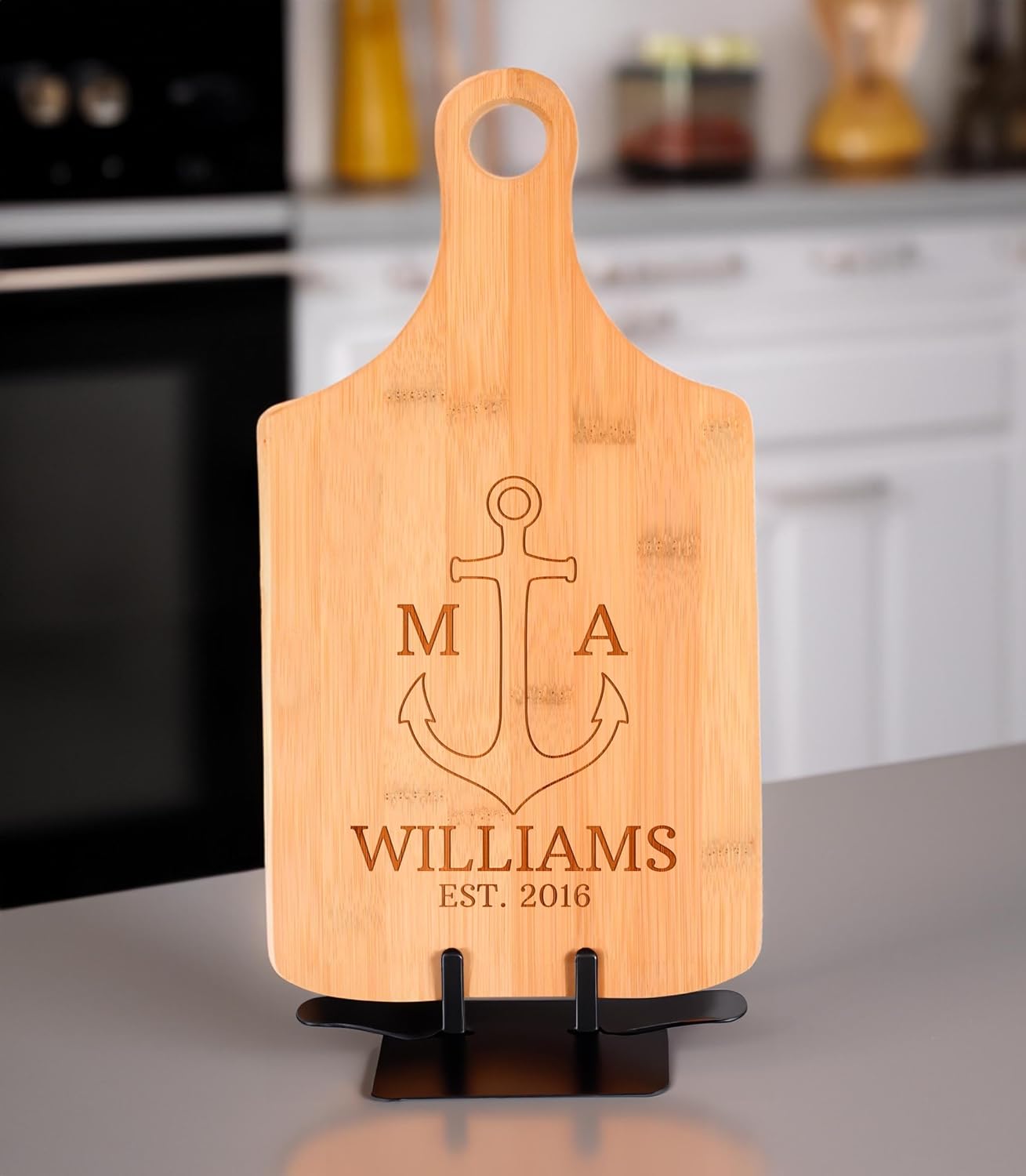 Customized Nautical Anchor Family Name Engagement Gift Personalized Paddle Shaped Wood Serving Board