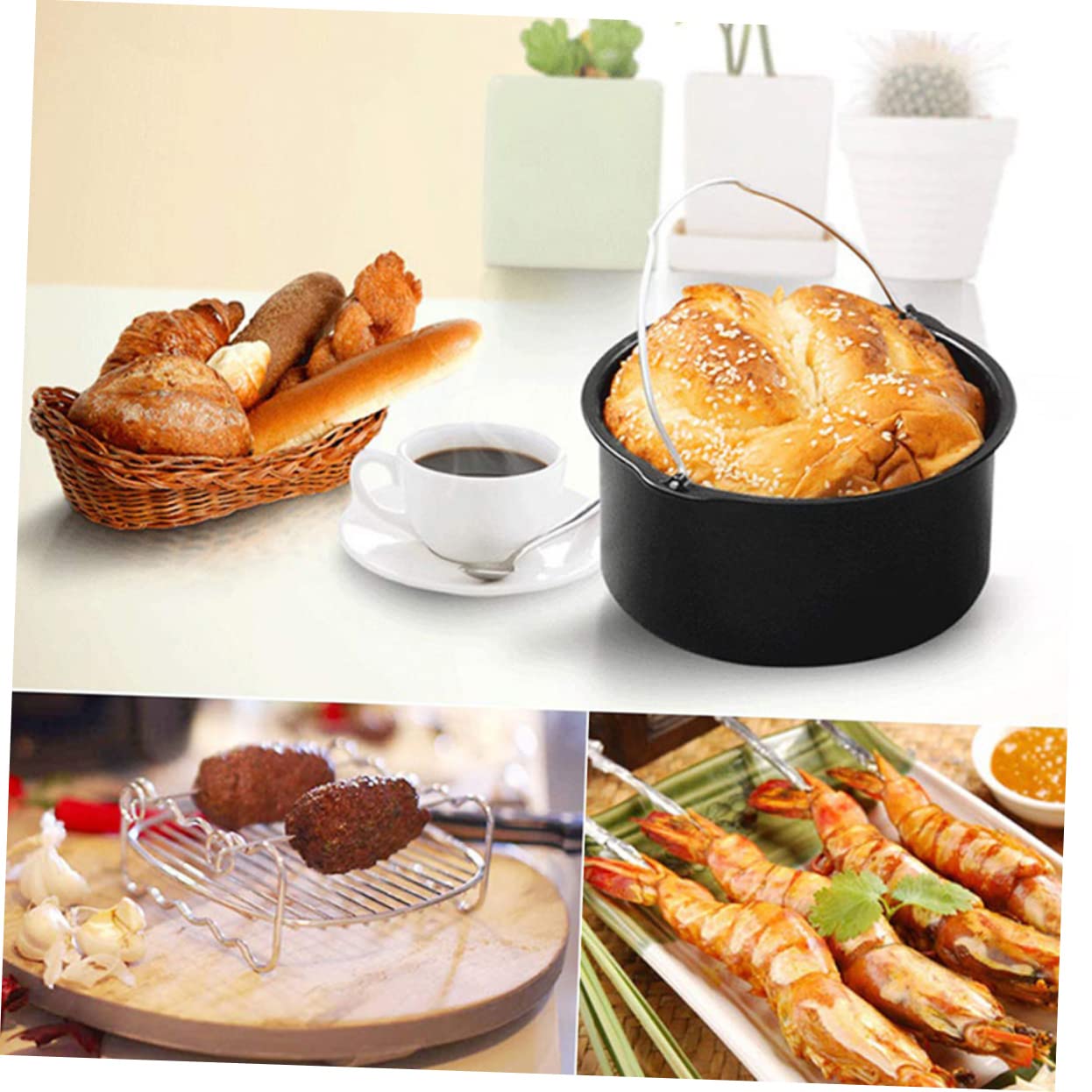 PRETYZOOM 6piezas Sartenes Para Hornear De Accesorios Para Freidora De Aire Utensilios De Cocina De Inoxidable Bandeja Para Hornear Para Hacer Pasteles y Pizza