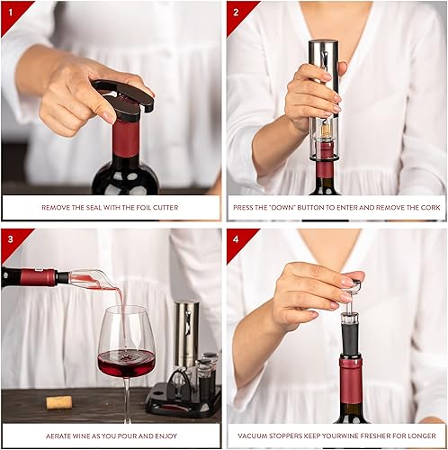 Miniatura 7 de Abrebotellas de vino eléctrico de alta calidad con base de carga, diseño italiano de calidad, juego de abridor de vino eléctrico, abridor de