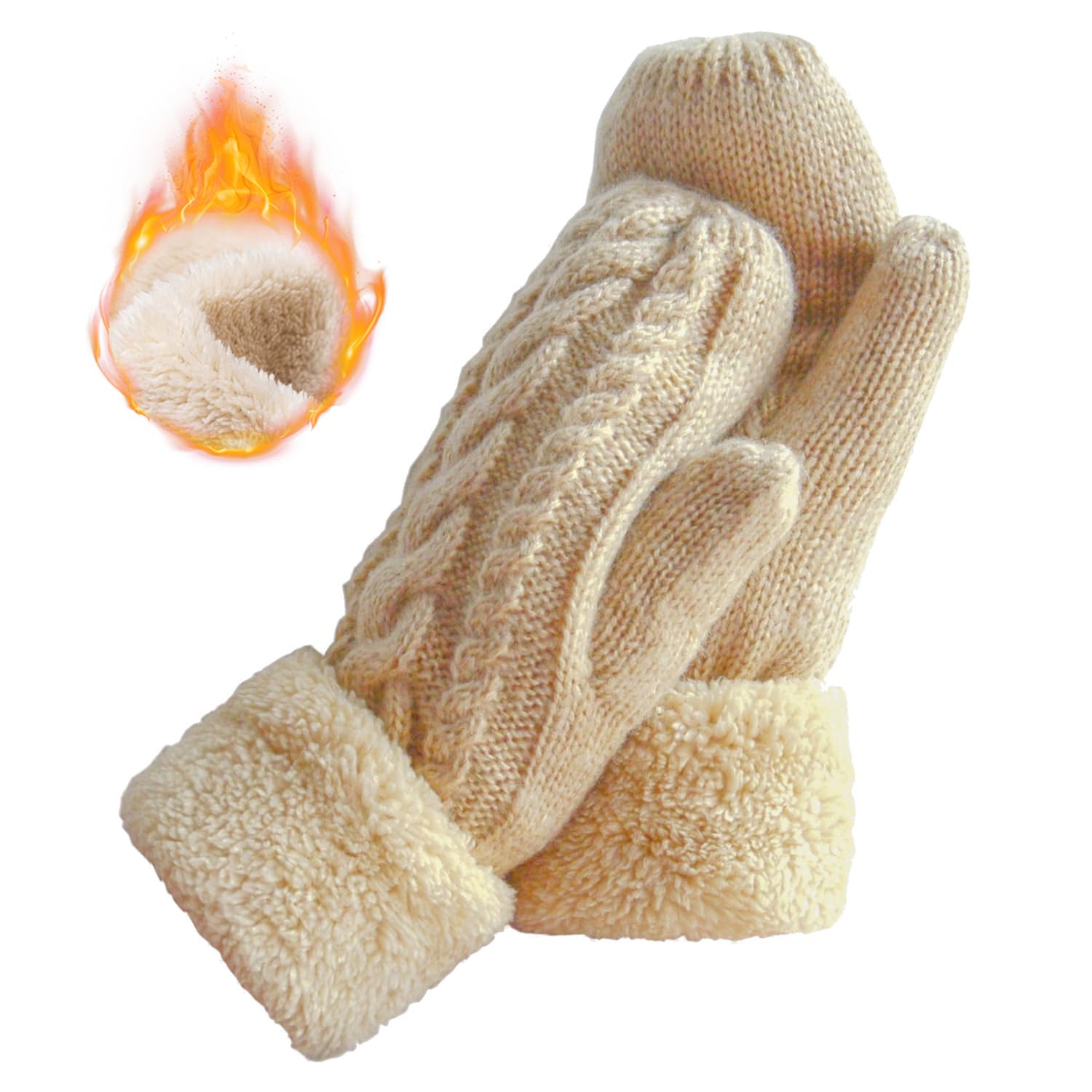 Women's Winter Gloves Warm Lining - Cozy Wool Knit Thick Gloves Mittens