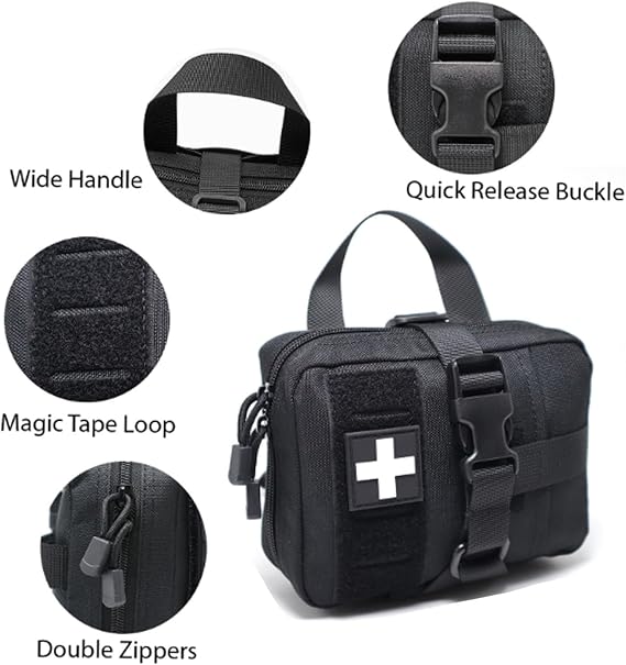 Rip-Away MOLLE IFAK Pouch – Compact Tactical First Aid Holder for Outdoor & Emergency Use（Sold Empty(Black)