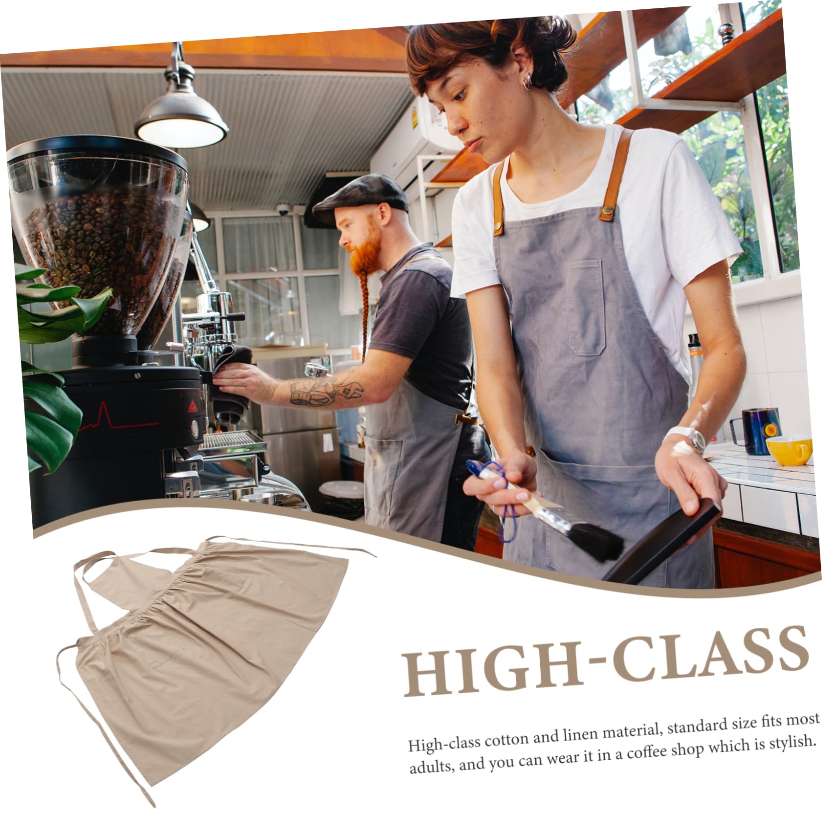 Delantal de Cocina de Algodón y Lino, a Prueba de Manchas, Lavable a Máquina, Estilo Sencillo para Cocinar y Tareas de Cocina