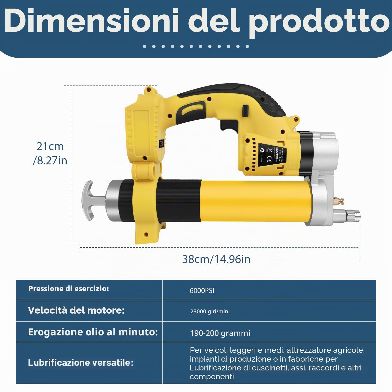 ASUNCELL ingrassatore a batteria da 18V, kit con 2 * 5500mAh batterie e caricabatterie, motore senza spazzole da 8000 PSI, 18 Volt, batteria agli ioni di litio per veicoli e macchina