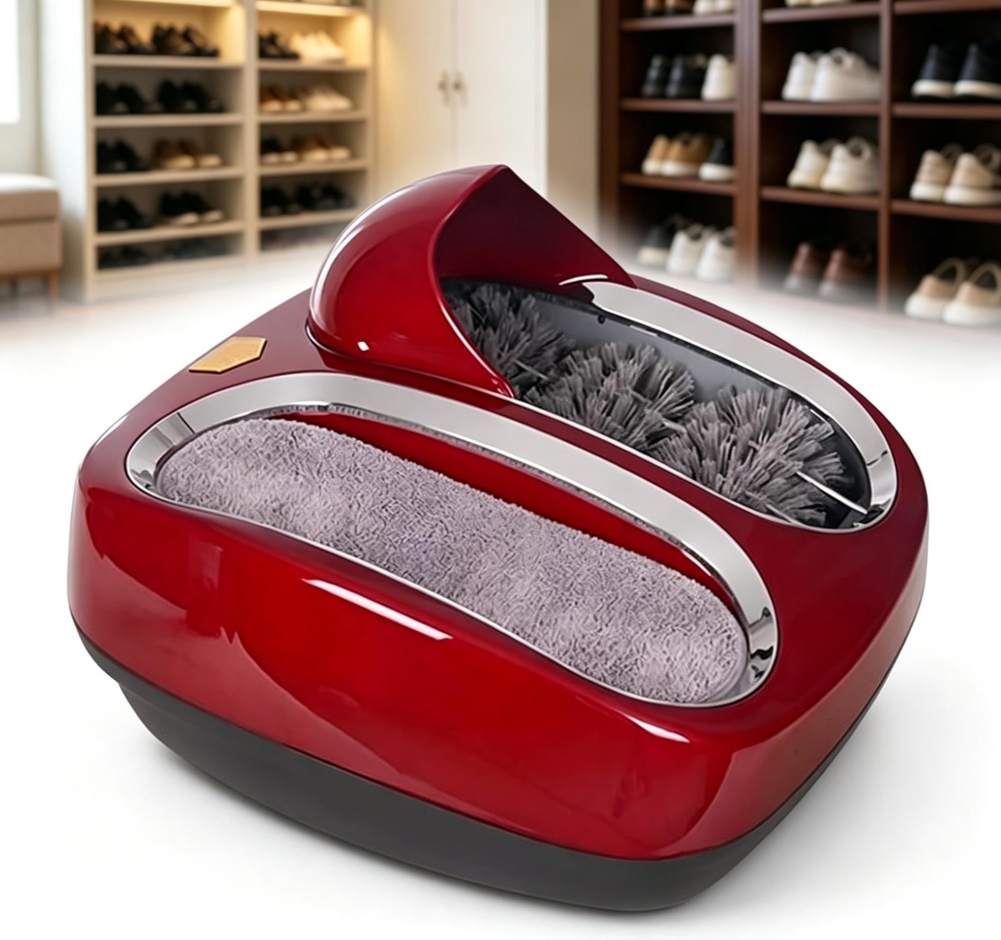 Máquina automática para Limpiar Suelas, Pulidora y limpiadora de Calzado Inteligente por inducción, Lavadora eléctrica de Calzado para el hogar, la Oficina y la Entrada del Hotel(Red)
