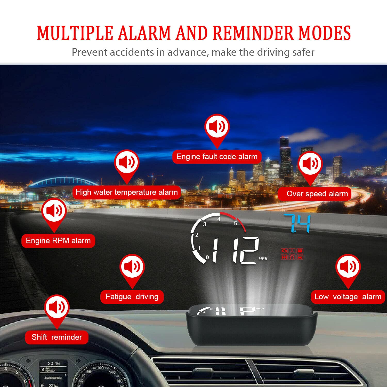 Affichage HUD de voiture, compteur de vitesse numérique de projecteur d'affichage tête haute de voiture avec écran d'affichage HD de 5,5 pouces