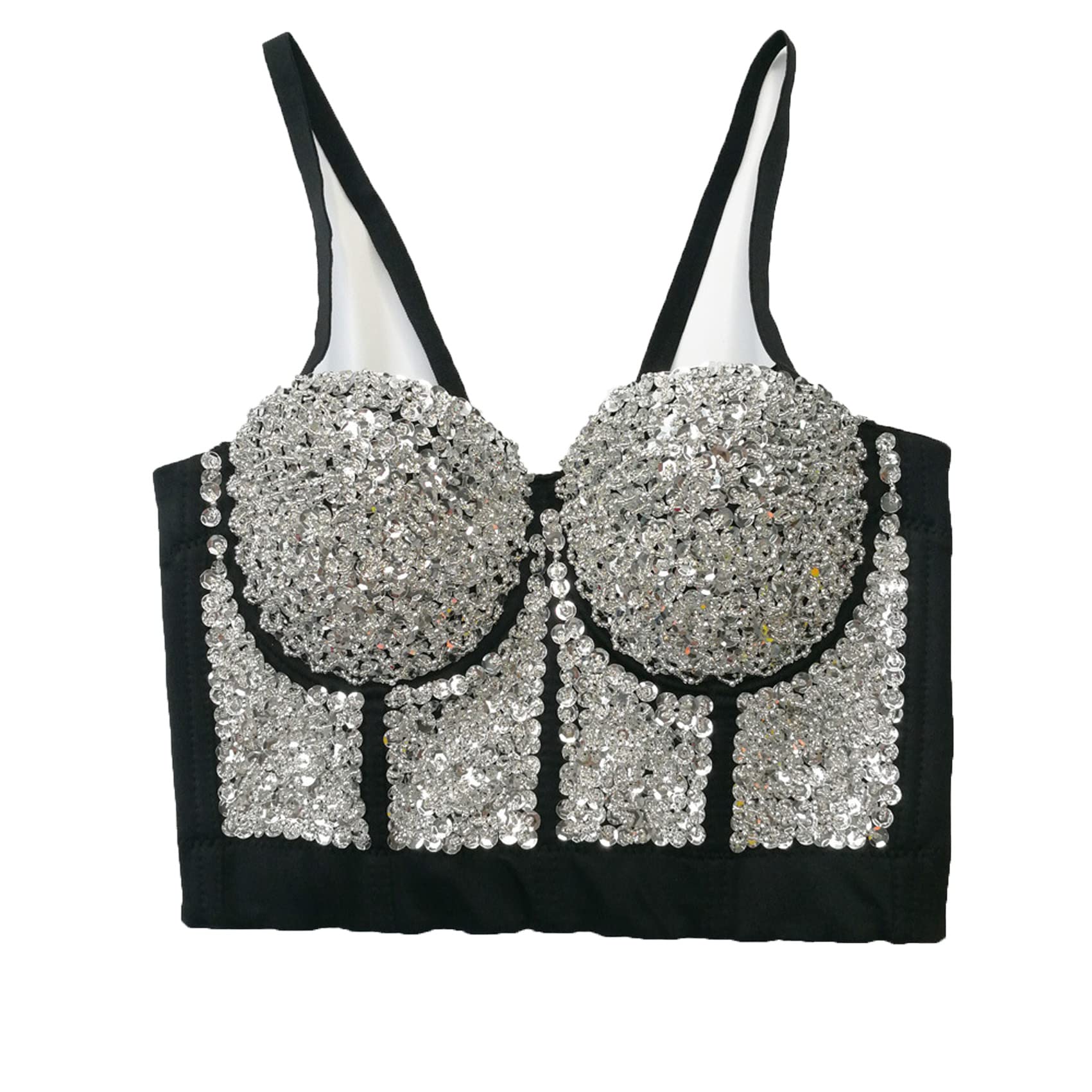 Mujer Corsé ajustado y blusa de ombligo con lentejuelas